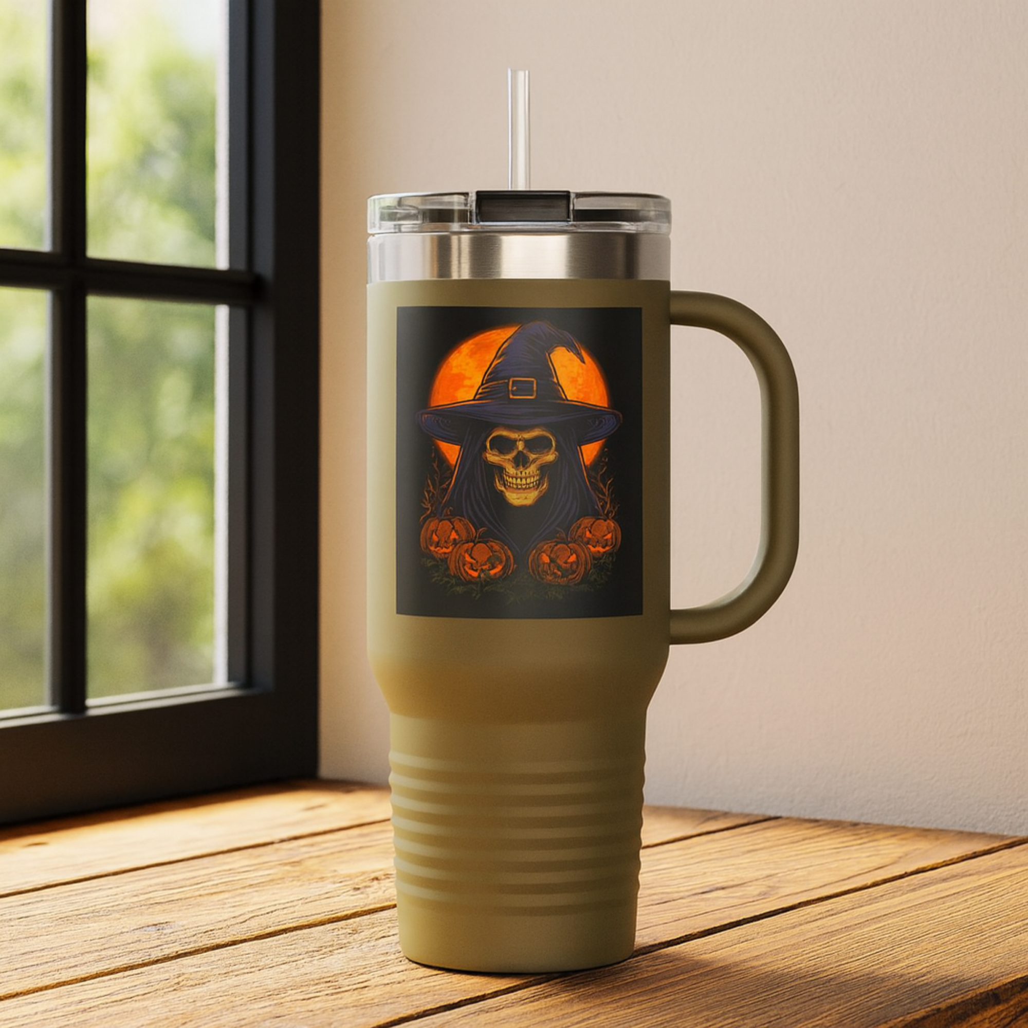 Spooky Skull 40oz Travel Mug | Halloween Witch Pumpkin Tumbler | Insulated Stainless Steel Mug with Handle | Gothic Gift for Him or Her product thumbnail image Spooky Skull 40oz Travel Mug | Halloween Witch Pumpkin Tumbler | Insulated Stainless Steel Mug with Handle | Gothic Gift for Him or Her product thumbnail image