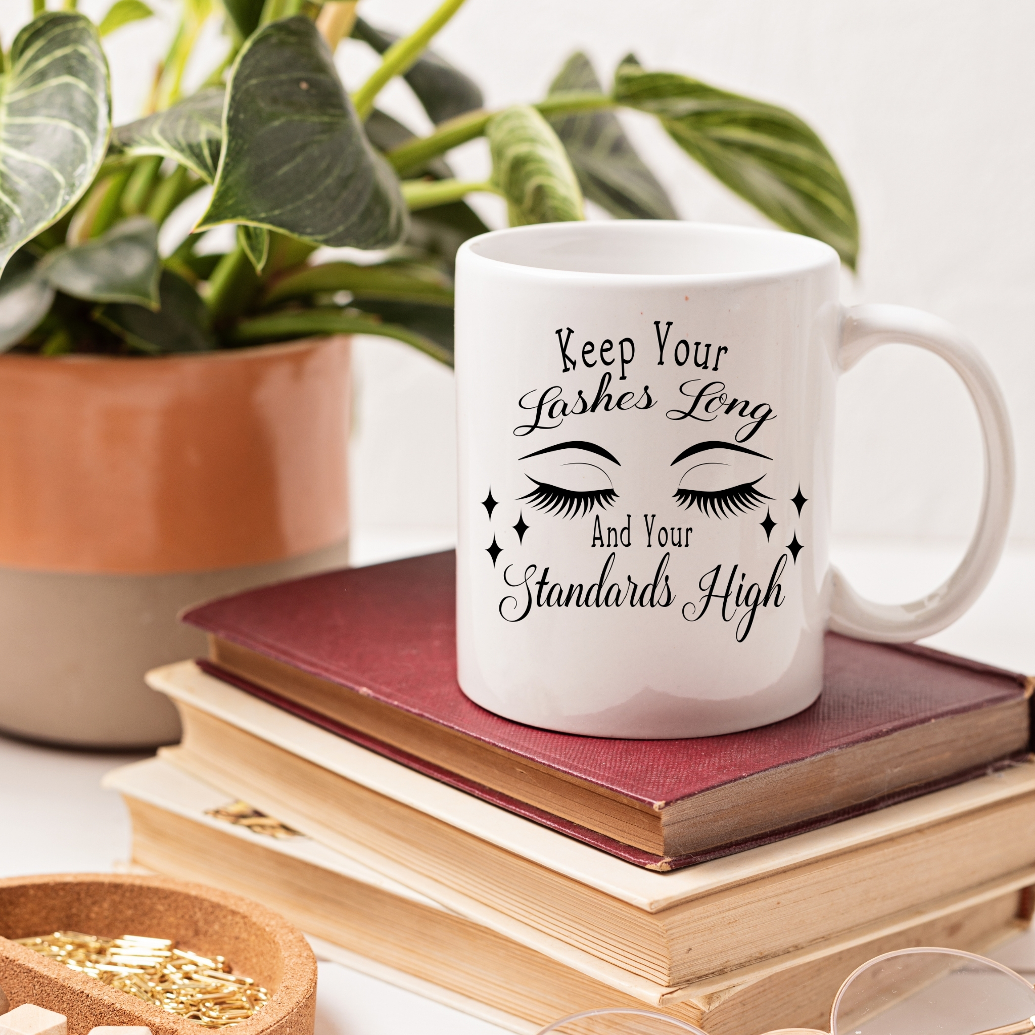 Glam Quote Mug — “Keep Your Lashes Long” Ceramic Coffee Mug | Cute Gift for Her 