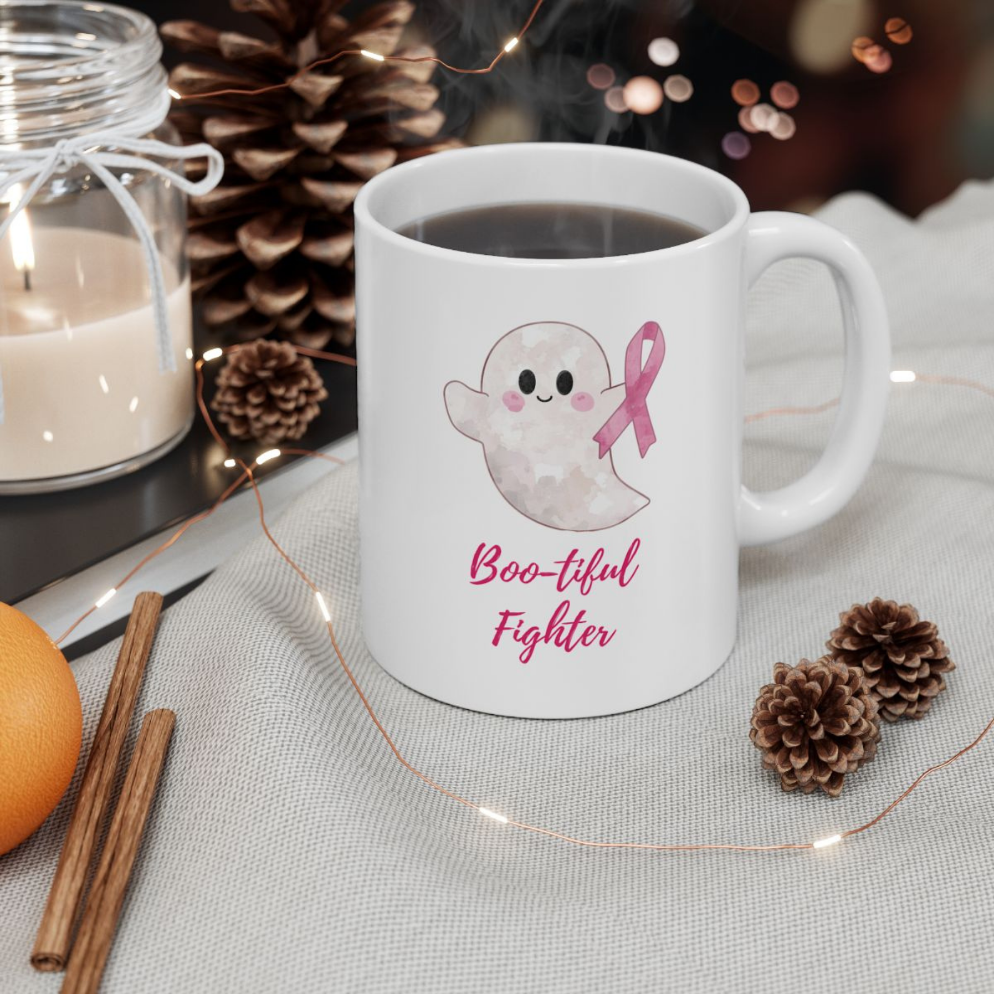 Boo-tiful Fighter Ghost Mug | Breast Cancer Awareness Gift | Cute Pink Ribbon Coffee Cup | Halloween Supporter Ceramic Mug product thumbnail image Boo-tiful Fighter Ghost Mug | Breast Cancer Awareness Gift | Cute Pink Ribbon Coffee Cup | Halloween Supporter Ceramic Mug product thumbnail image