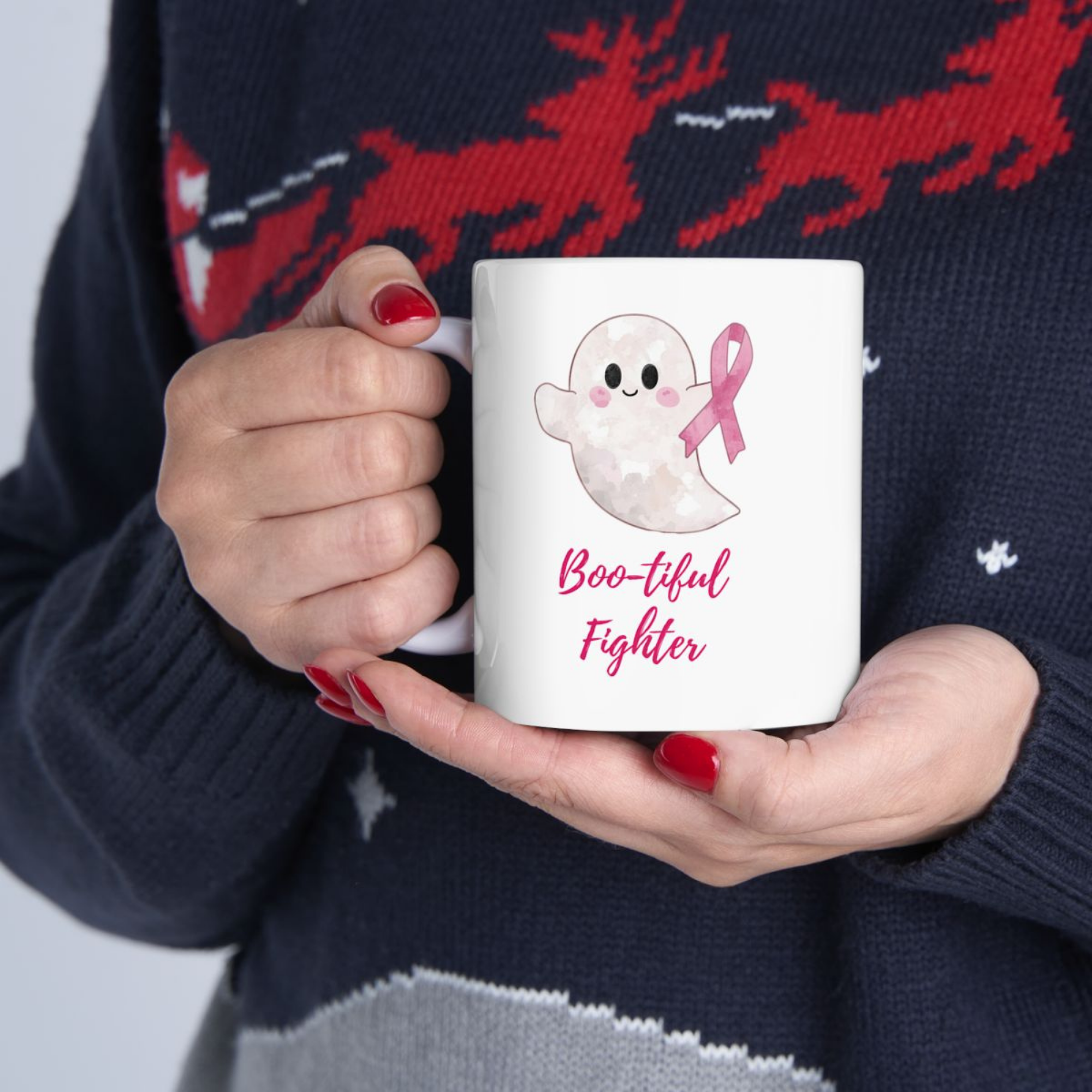 Boo-tiful Fighter Ghost Mug | Breast Cancer Awareness Gift | Cute Pink Ribbon Coffee Cup | Halloween Supporter Ceramic Mug product thumbnail image Boo-tiful Fighter Ghost Mug | Breast Cancer Awareness Gift | Cute Pink Ribbon Coffee Cup | Halloween Supporter Ceramic Mug product thumbnail image