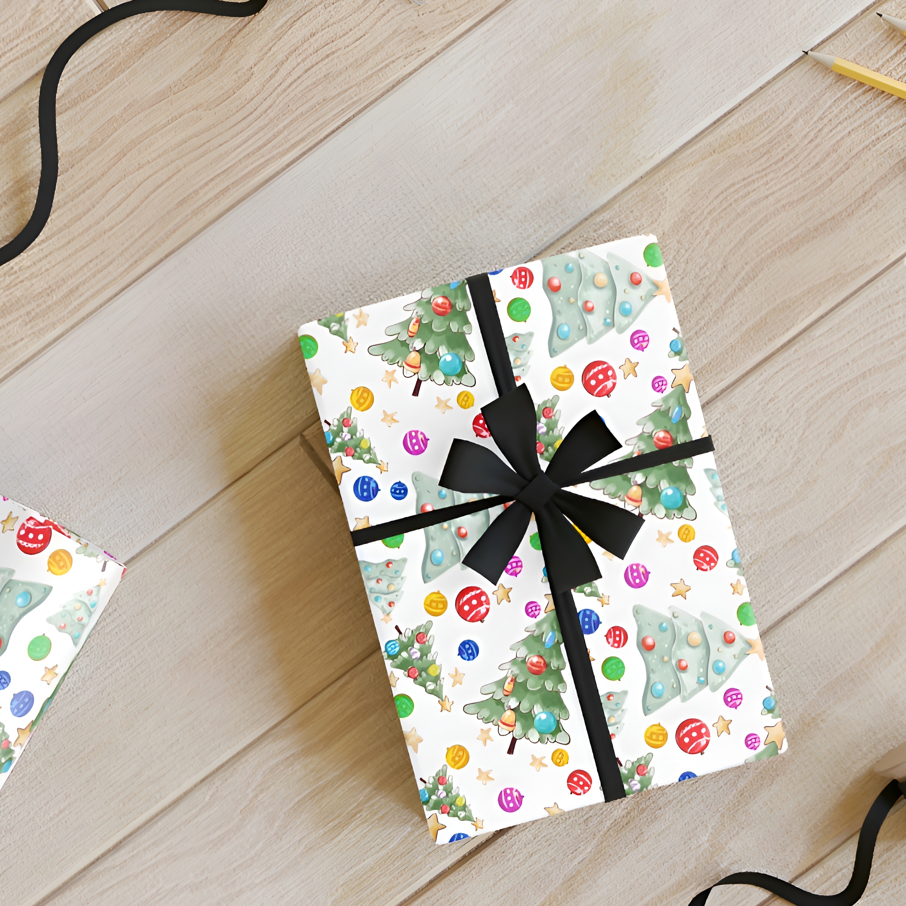 Christmas Tree & Ornaments Paper Roll (White) - Christmas Theme, Eco-friendly, Gift Wrap, Seasonal Décor, Party Supplies, Santa & Grinch Design Christmas Tree & Ornaments Paper Roll (White) - Christmas Theme, Eco-friendly, Gift Wrap, Seasonal Décor, Party Supplies, Santa & Grinch Design