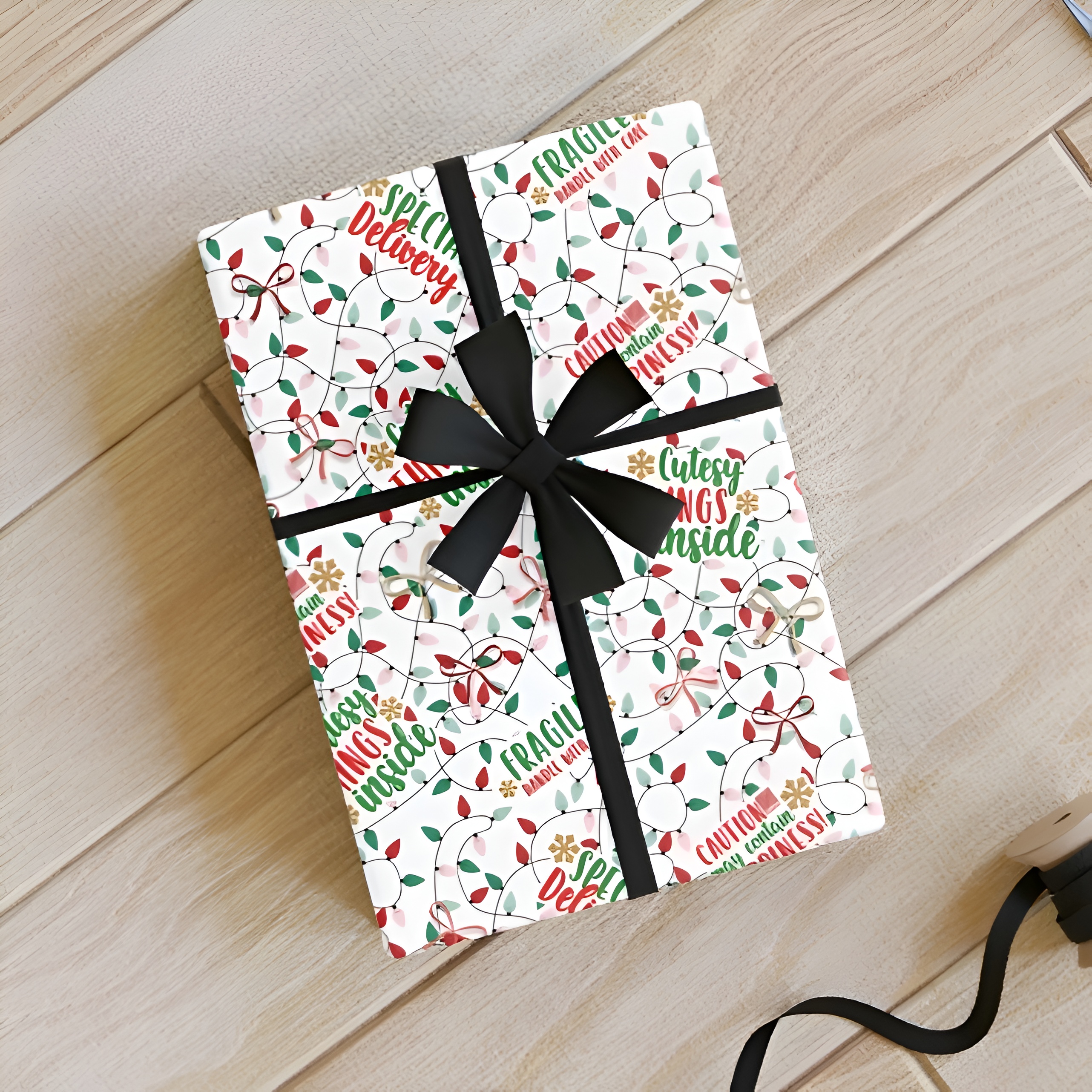 Christmas Lights &amp; Sayings Paper Roll - Christmas Theme, Eco-friendly, Gift Wrap, Seasonal Décor, Party Supplies, Santa &amp; Grinch Design