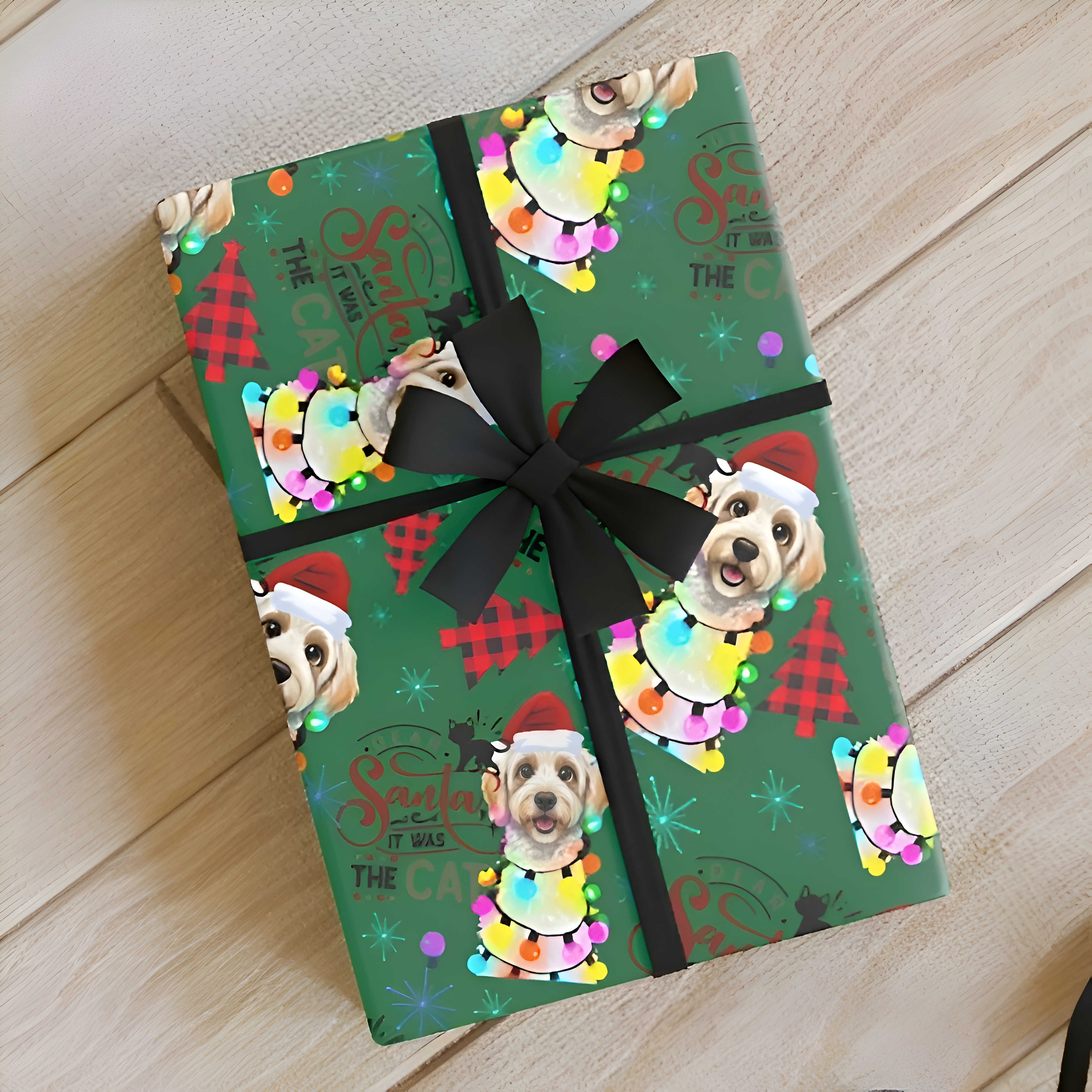Golden Doodle: Dear Santa, The Cat did it Wrapping Paper Roll (Green) - Christmas Theme, Eco-friendly, Gift Wrap, Seasonal Décor, Party Supplies, Santa &amp; Grinch Design