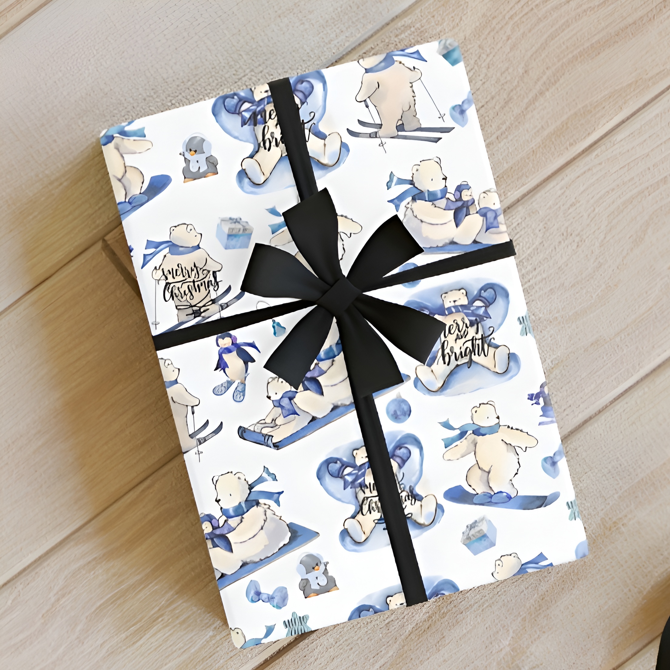 Polar Bear Watercolor Wrapping Paper Roll Eco-friendly, Gift Wrap, Seasonal Décor, Party Supplies, Christmas Theme product thumbnail image