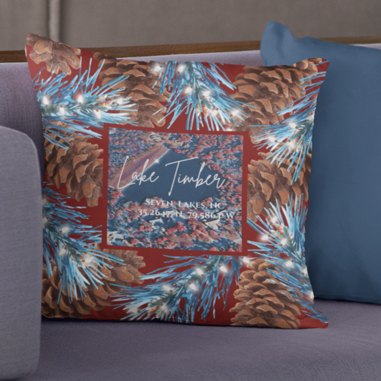 Lake Timber Christmas Pillow, with option to personalize GPS coordinates. product thumbnail image Lake Timber Christmas Pillow, with option to personalize GPS coordinates. product thumbnail image