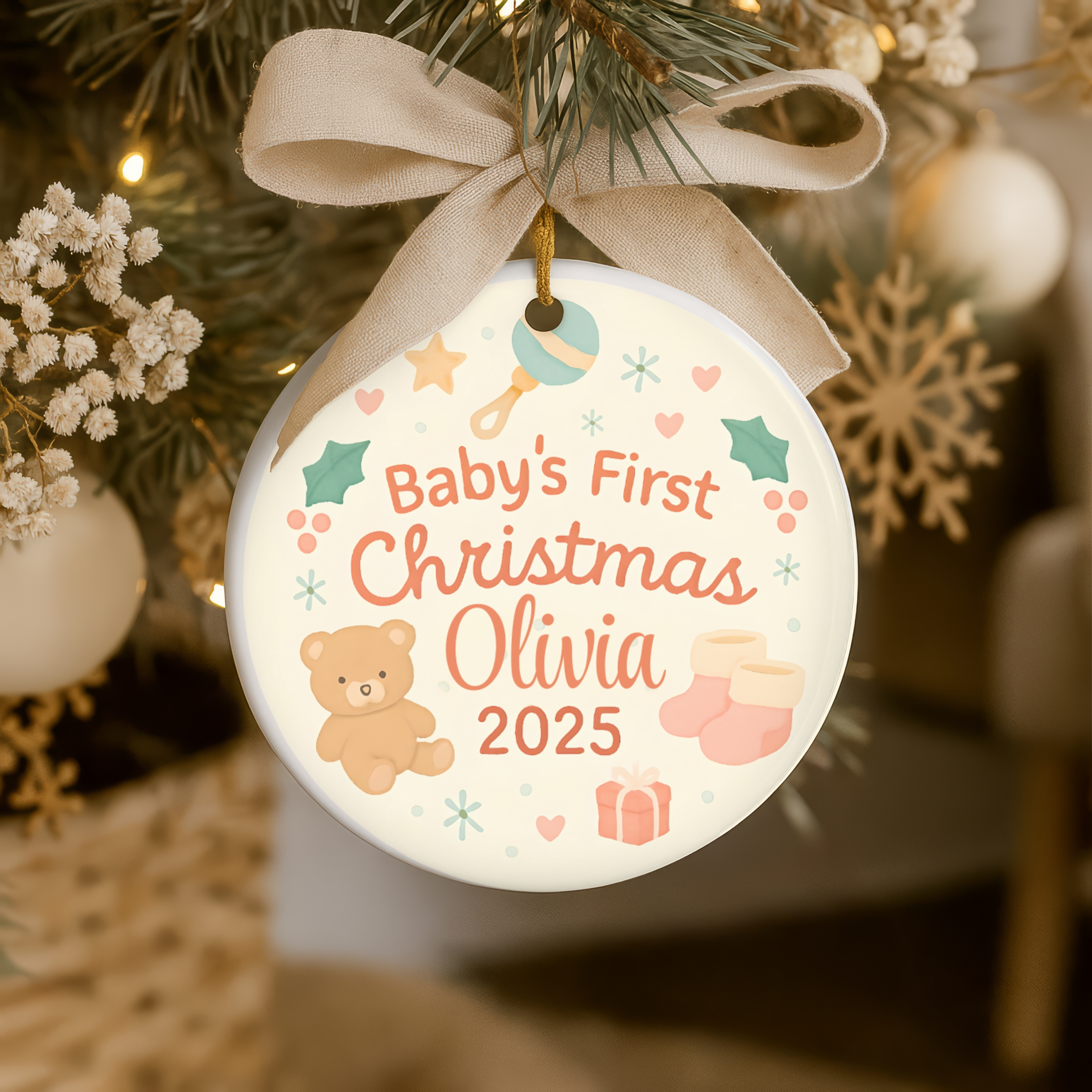 Personalized Baby's First Christmas Ornament, Keepsake Decoration, Custom Holiday Gift for New Parents, Children's Room Decor product thumbnail image