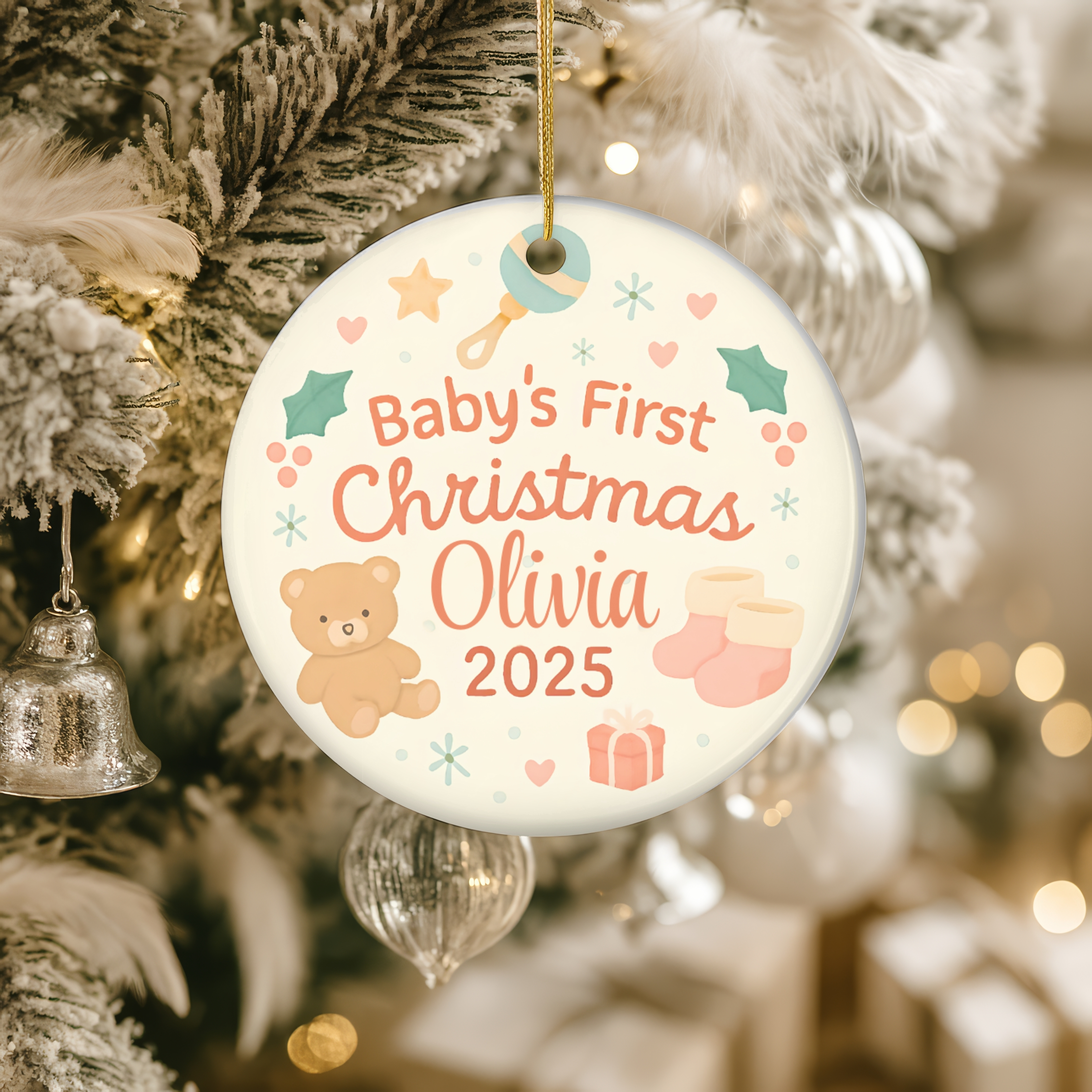 Personalized Baby's First Christmas Ornament, Keepsake Decoration, Custom Holiday Gift for New Parents, Children's Room Decor product thumbnail image Personalized Baby's First Christmas Ornament, Keepsake Decoration, Custom Holiday Gift for New Parents, Children's Room Decor product thumbnail image