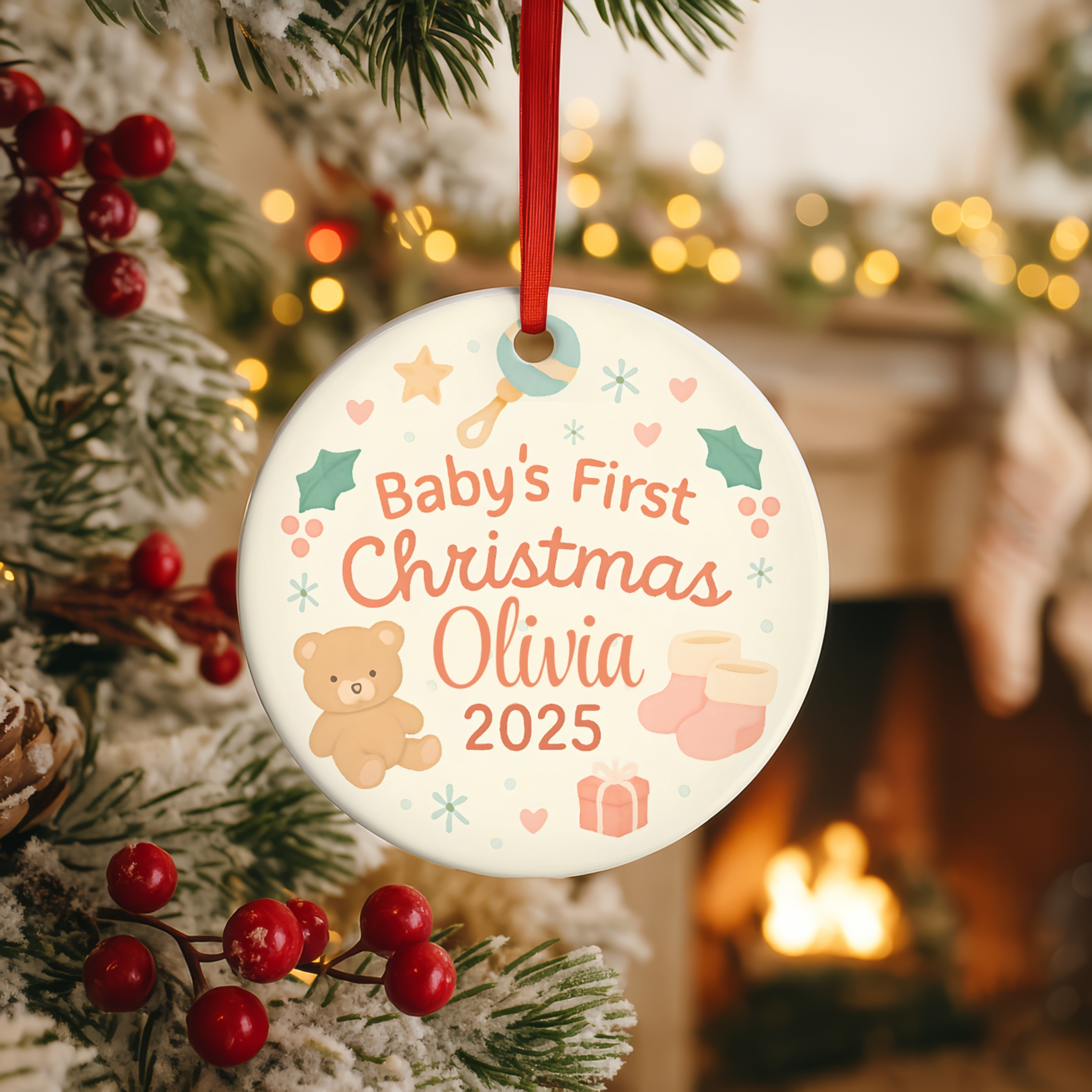 Personalized Baby's First Christmas Ornament, Keepsake Decoration, Custom Holiday Gift for New Parents, Children's Room Decor product thumbnail image