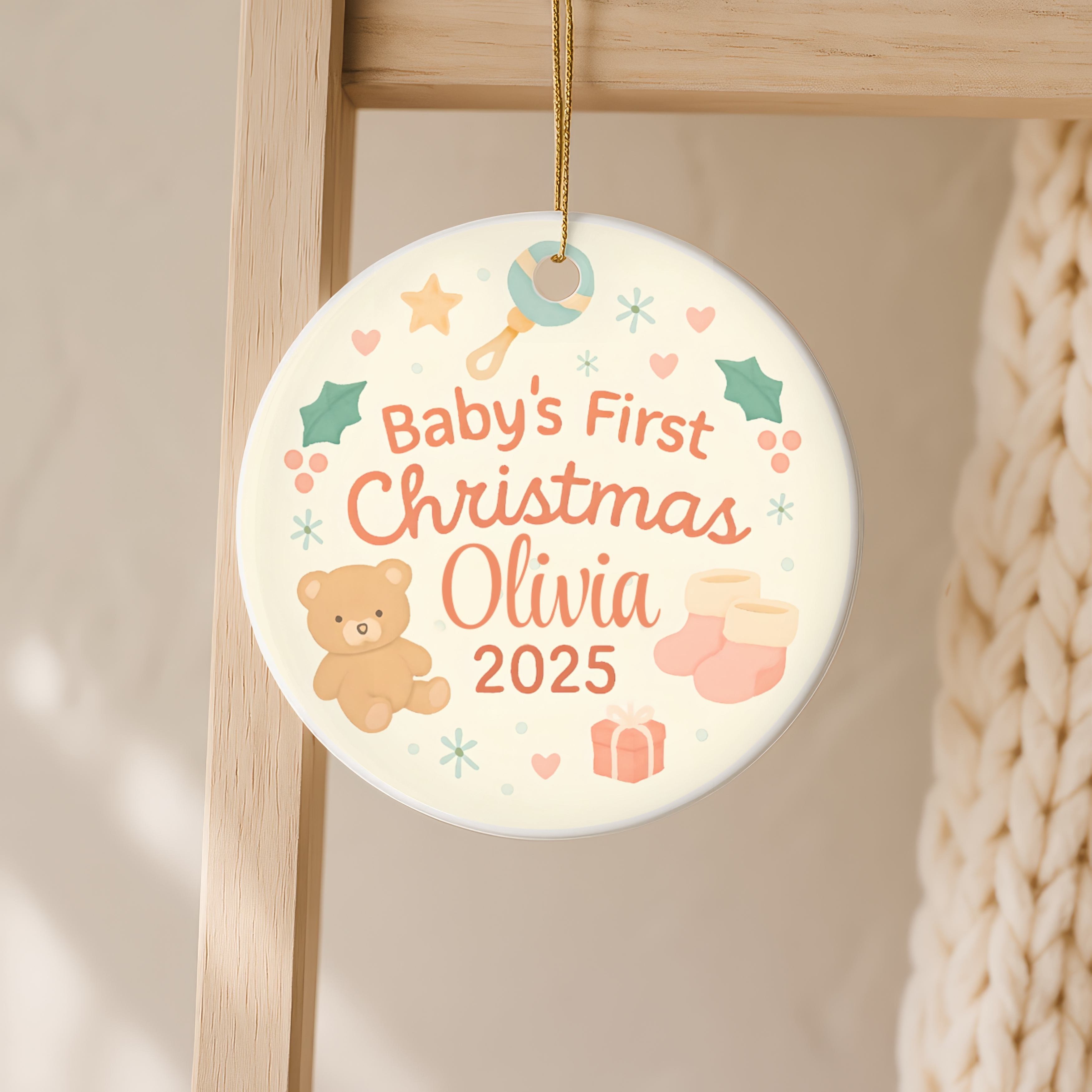Personalized Baby's First Christmas Ornament, Keepsake Decoration, Custom Holiday Gift for New Parents, Children's Room Decor product thumbnail image