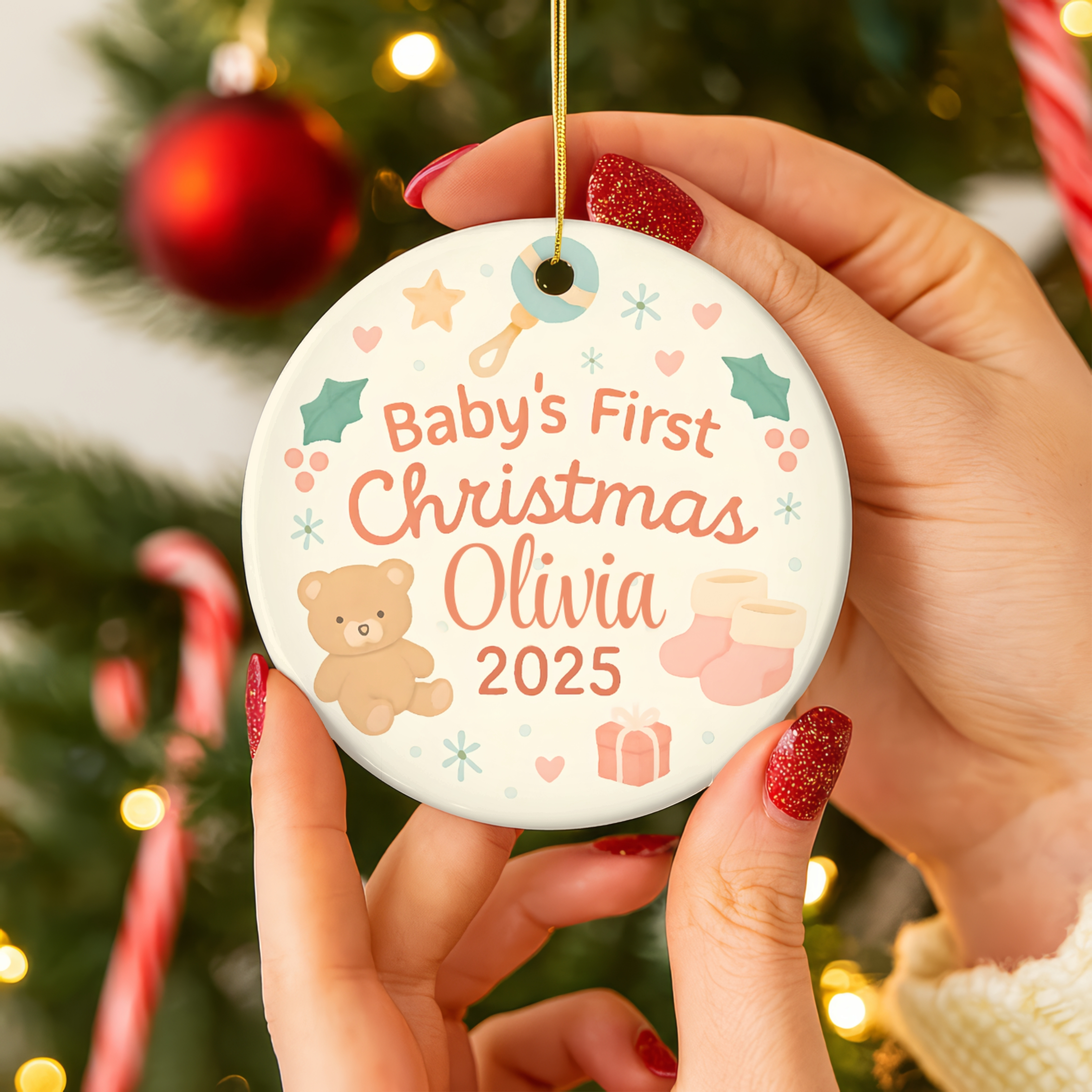 Personalized Baby's First Christmas Ornament, Keepsake Decoration, Custom Holiday Gift for New Parents, Children's Room Decor product thumbnail image Personalized Baby's First Christmas Ornament, Keepsake Decoration, Custom Holiday Gift for New Parents, Children's Room Decor product thumbnail image