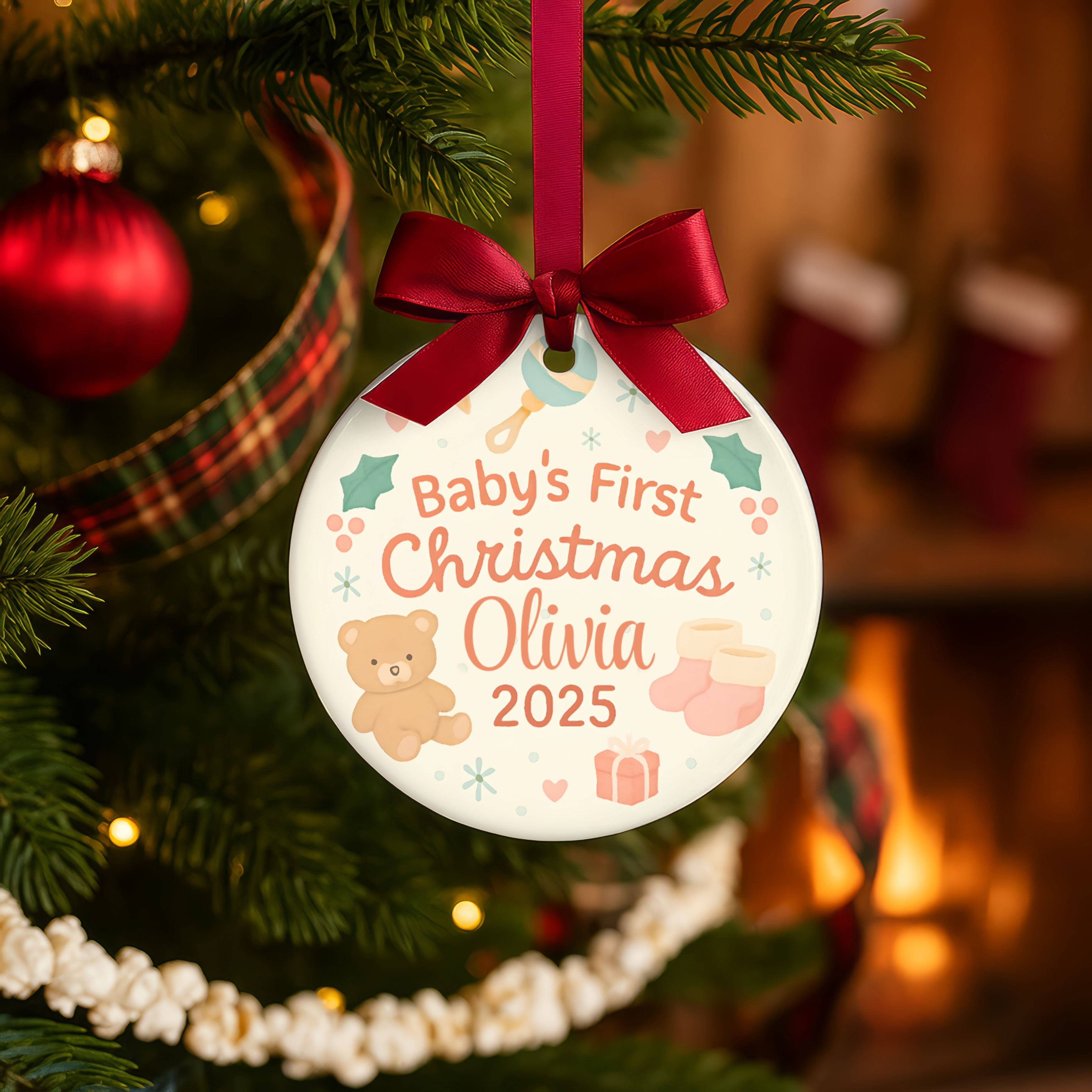 Personalized Baby's First Christmas Ornament, Keepsake Decoration, Custom Holiday Gift for New Parents, Children's Room Decor product thumbnail image