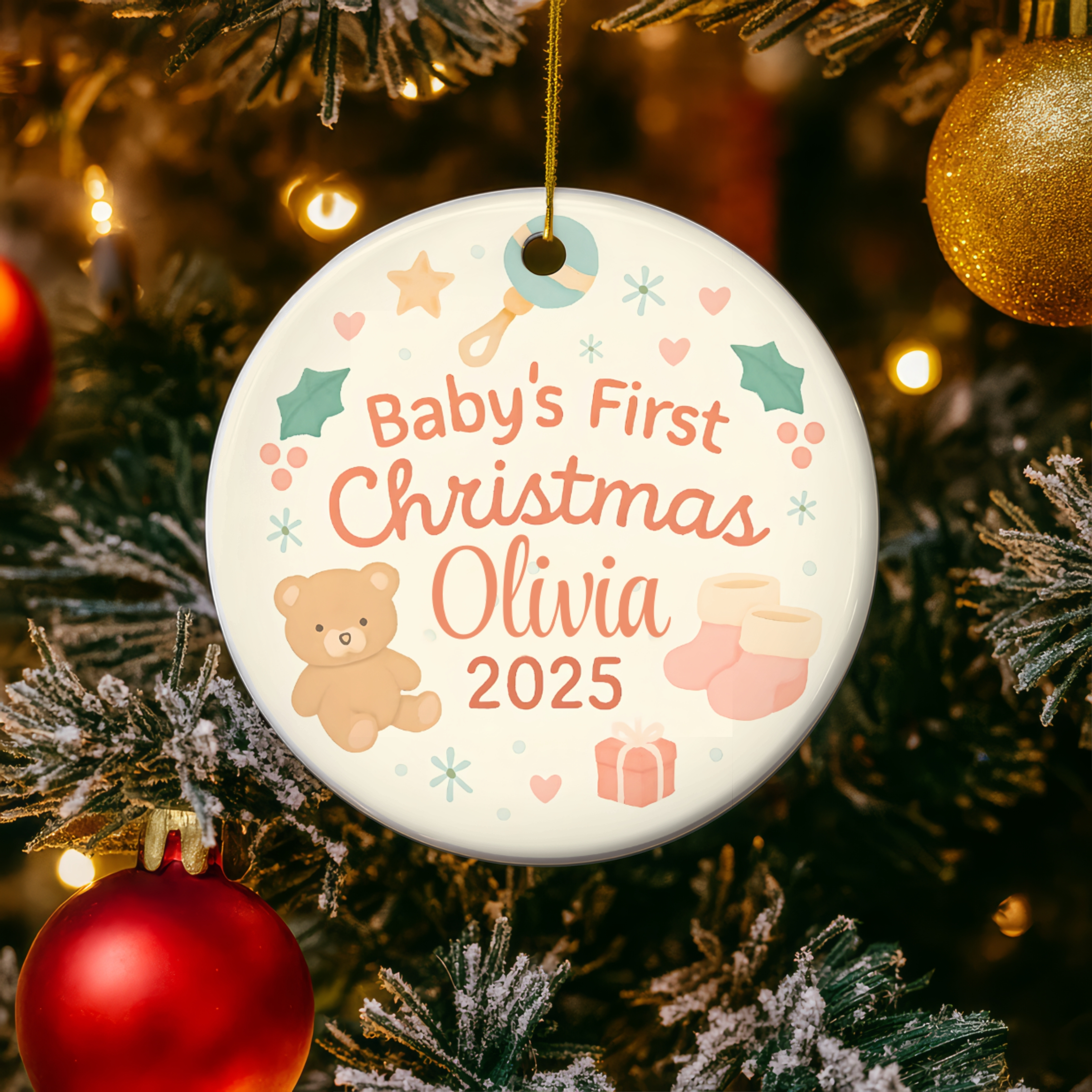 Personalized Baby's First Christmas Ornament, Keepsake Decoration, Custom Holiday Gift for New Parents, Children's Room Decor product thumbnail image