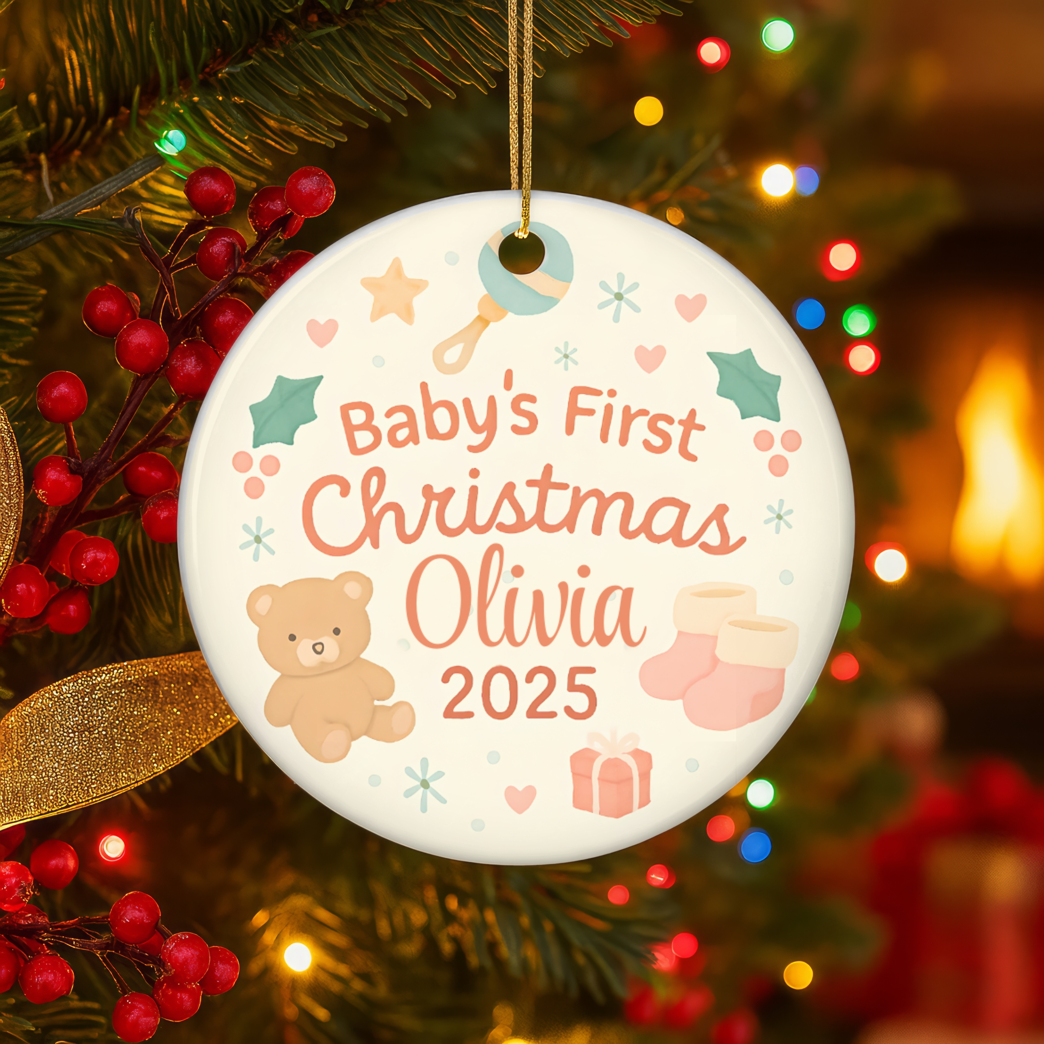 Personalized Baby's First Christmas Ornament, Keepsake Decoration, Custom Holiday Gift for New Parents, Children's Room Decor product thumbnail image