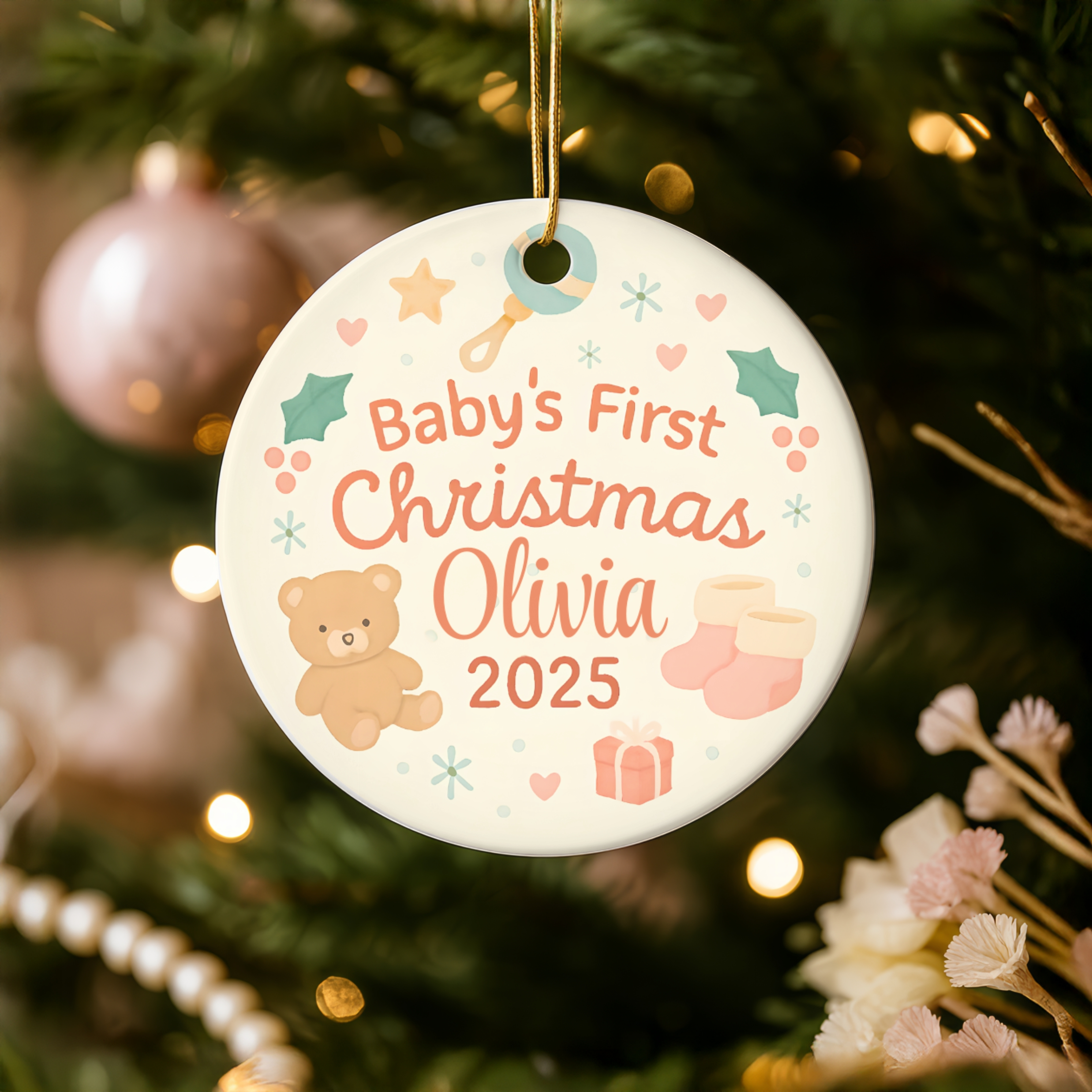 Personalized Baby's First Christmas Ornament, Keepsake Decoration, Custom Holiday Gift for New Parents, Children's Room Decor product thumbnail image