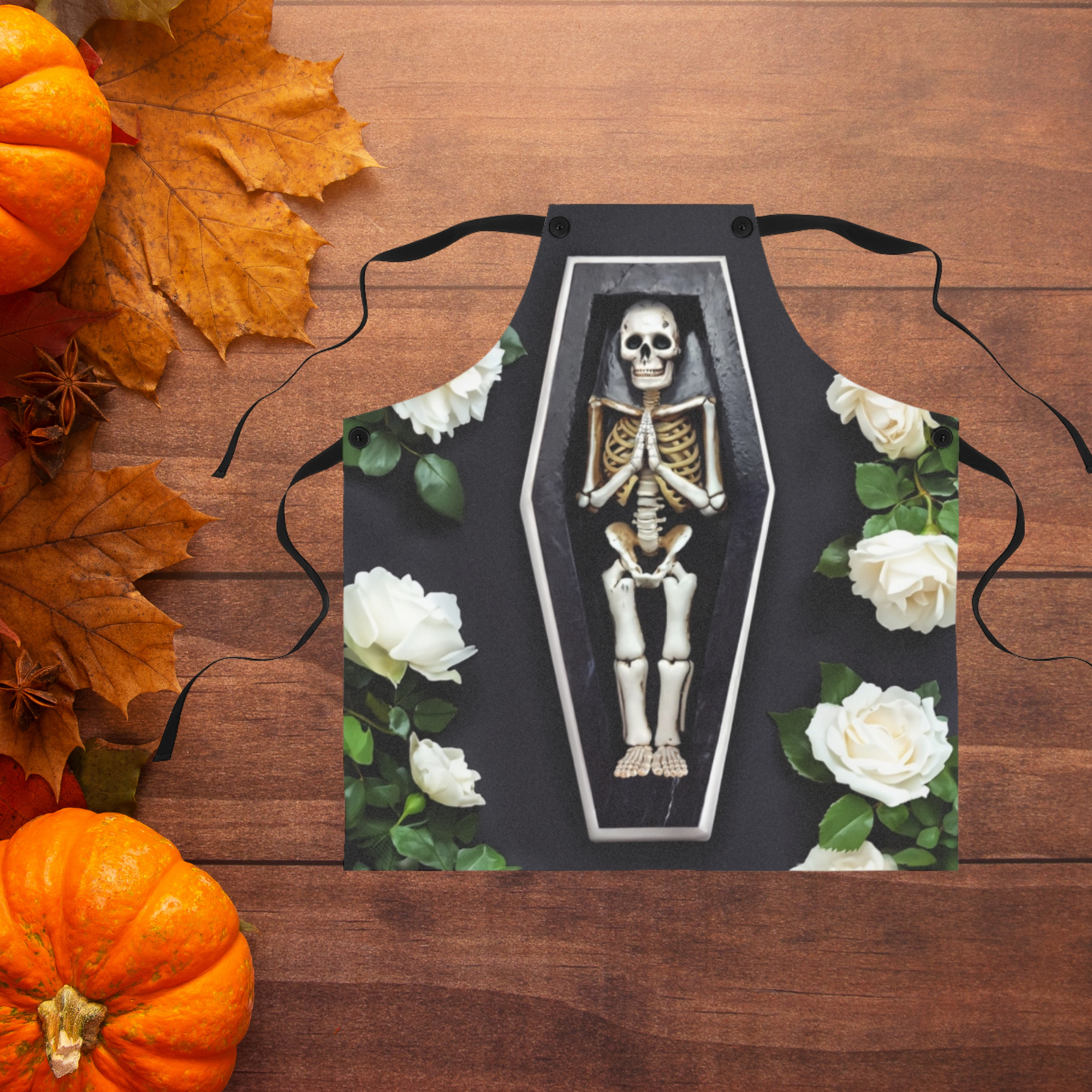 Skeleton in Coffin Apron | Funny Halloween Kitchen Gift | Gothic Cooking Apron for Men And Women | Spooky Skeleton Chef Costume product thumbnail image Skeleton in Coffin Apron | Funny Halloween Kitchen Gift | Gothic Cooking Apron for Men And Women | Spooky Skeleton Chef Costume product thumbnail image