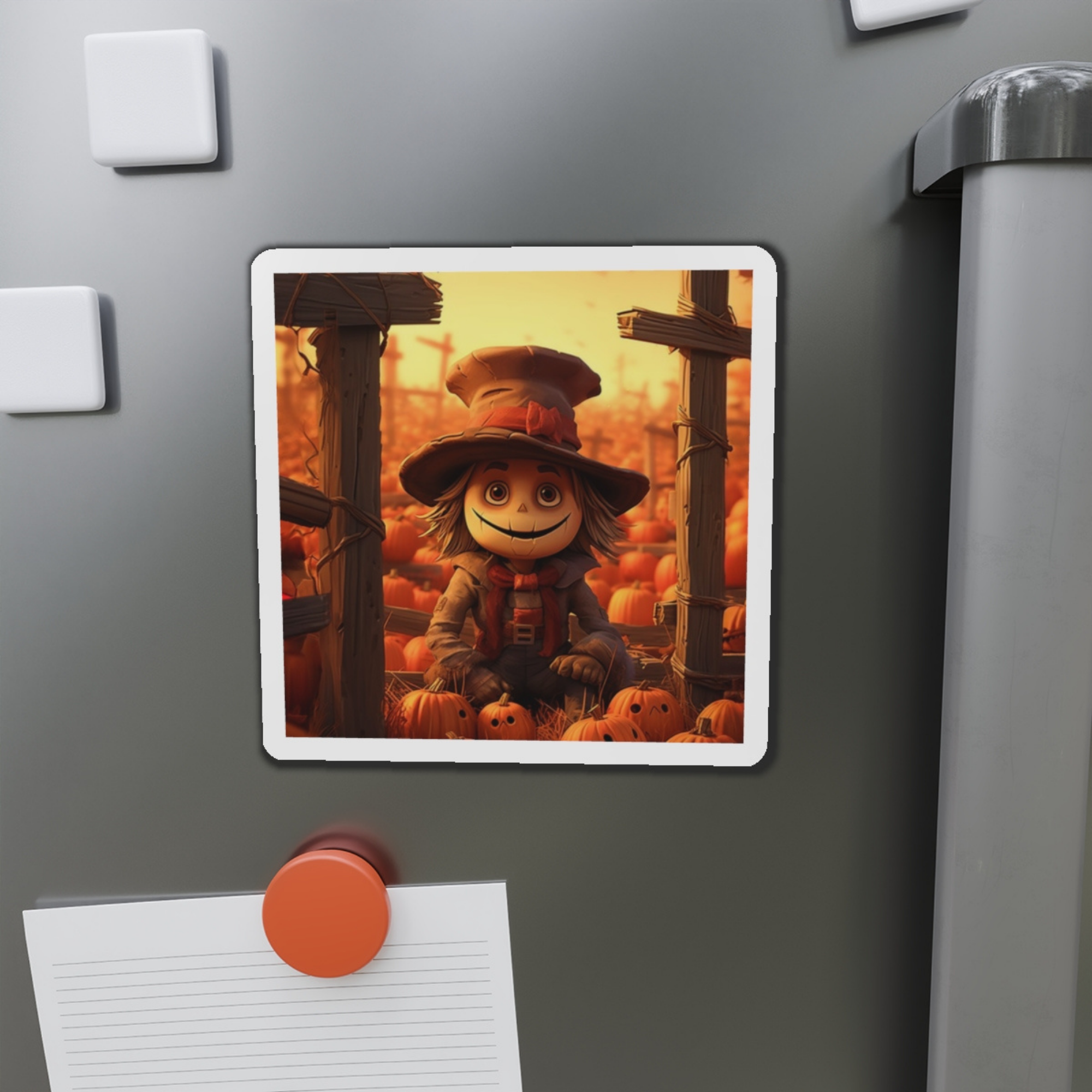 Smiling Scarecrow Die Cut Magnet | Cute Fall Pumpkin Patch Décor | Autumn Kitchen Gift | Halloween Fridge Magnet