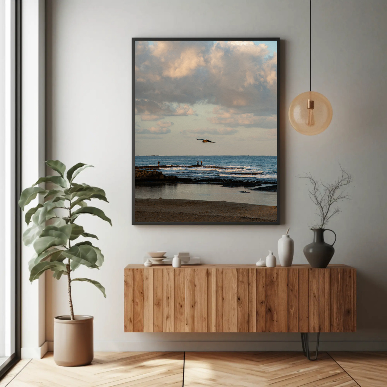 Elegant Coastal Fine Art Print with Passepartout Frame, Ocean Wall Decor, Seascape Artwork, Beach House Gift, Home Decor