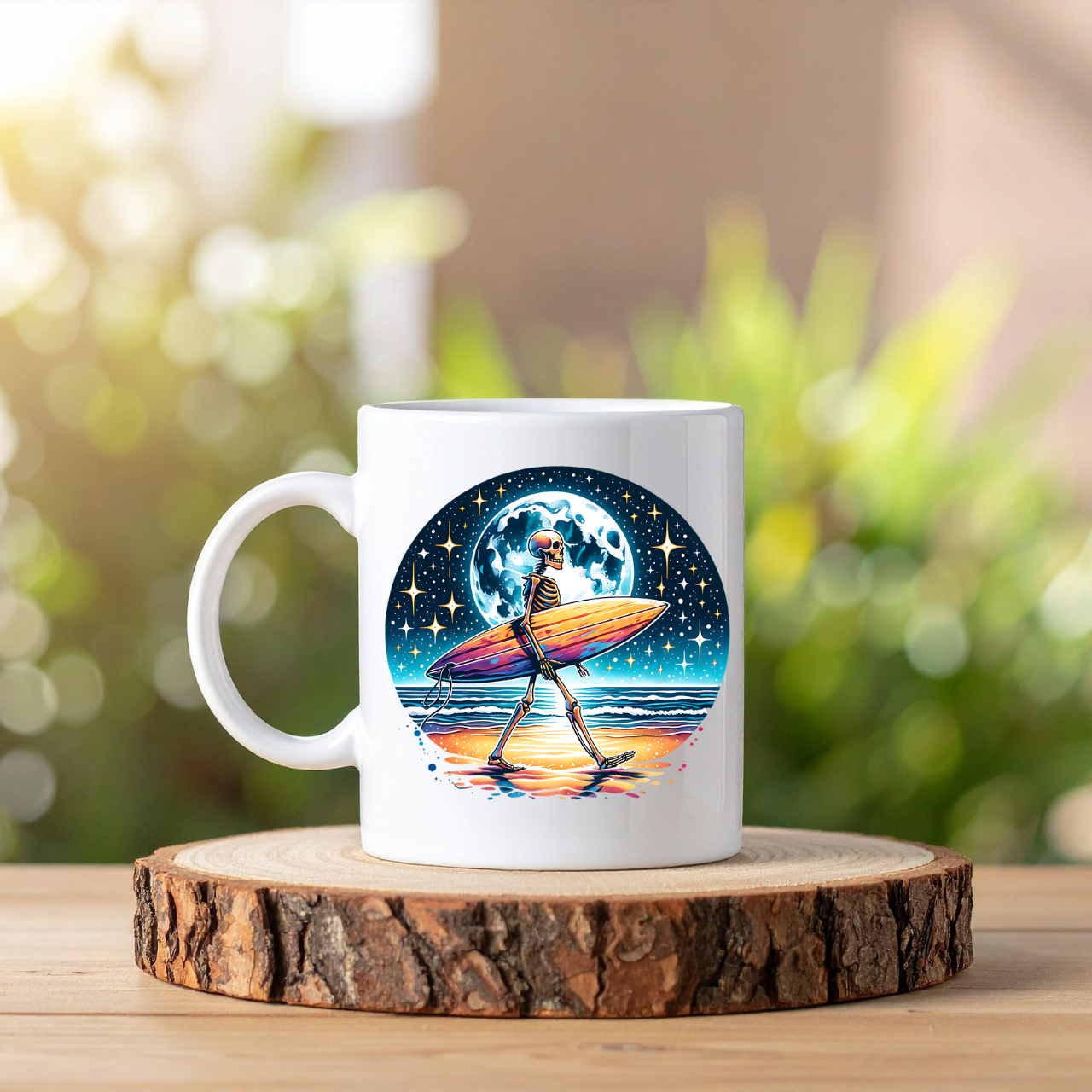 Surfing Skeleton 11oz Mug - Cosmic Beach Mug by Sharp Tongue Studio Surfing Skeleton 11oz Mug - Cosmic Beach Mug by Sharp Tongue Studio