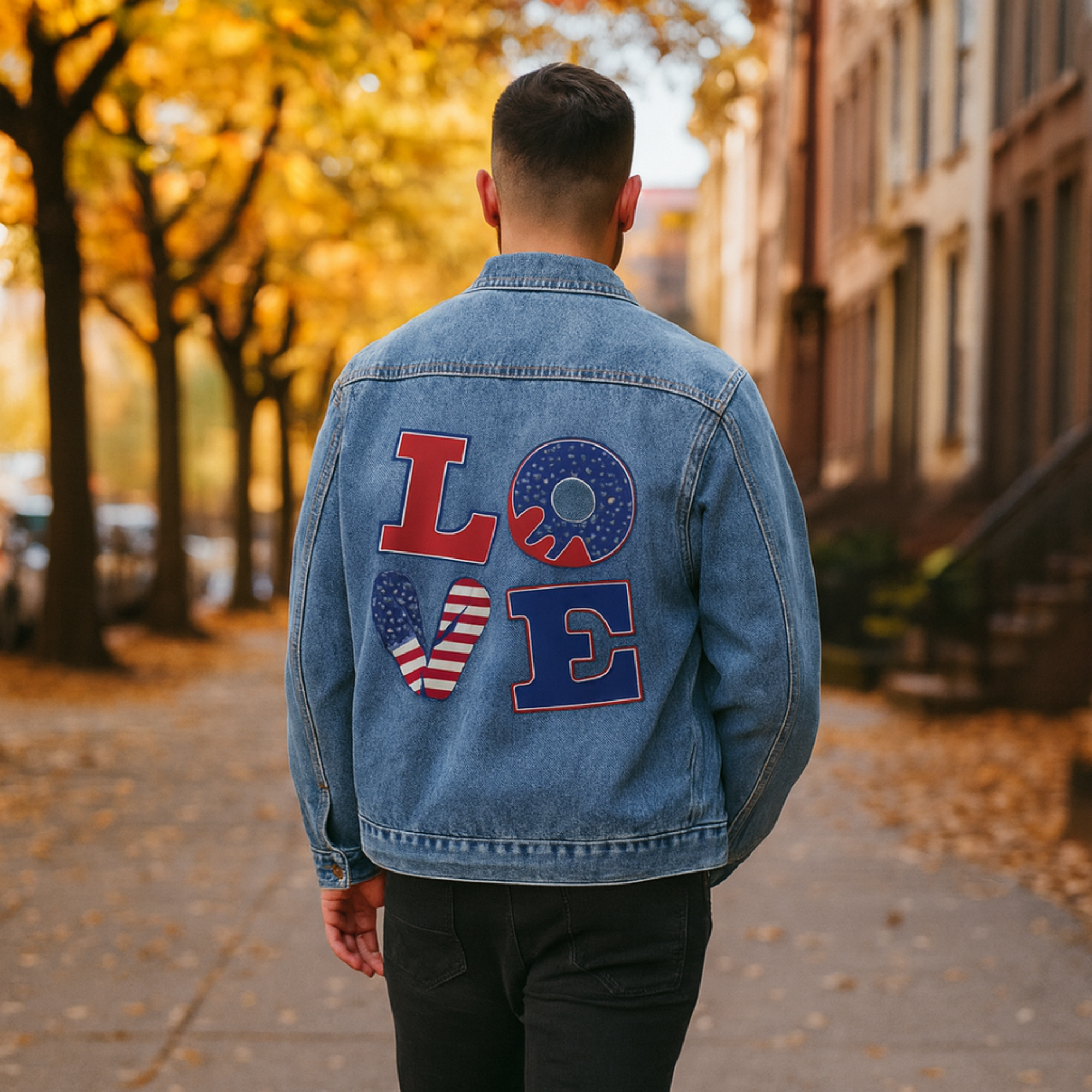 Patriotic LOVE Denim Jacket | Mens Retro Lapel Jean Jacket | Fall Fashion Gift | USA Pride Outerwear | Christmas Gift for Him product thumbnail image Patriotic LOVE Denim Jacket | Mens Retro Lapel Jean Jacket | Fall Fashion Gift | USA Pride Outerwear | Christmas Gift for Him product thumbnail image
