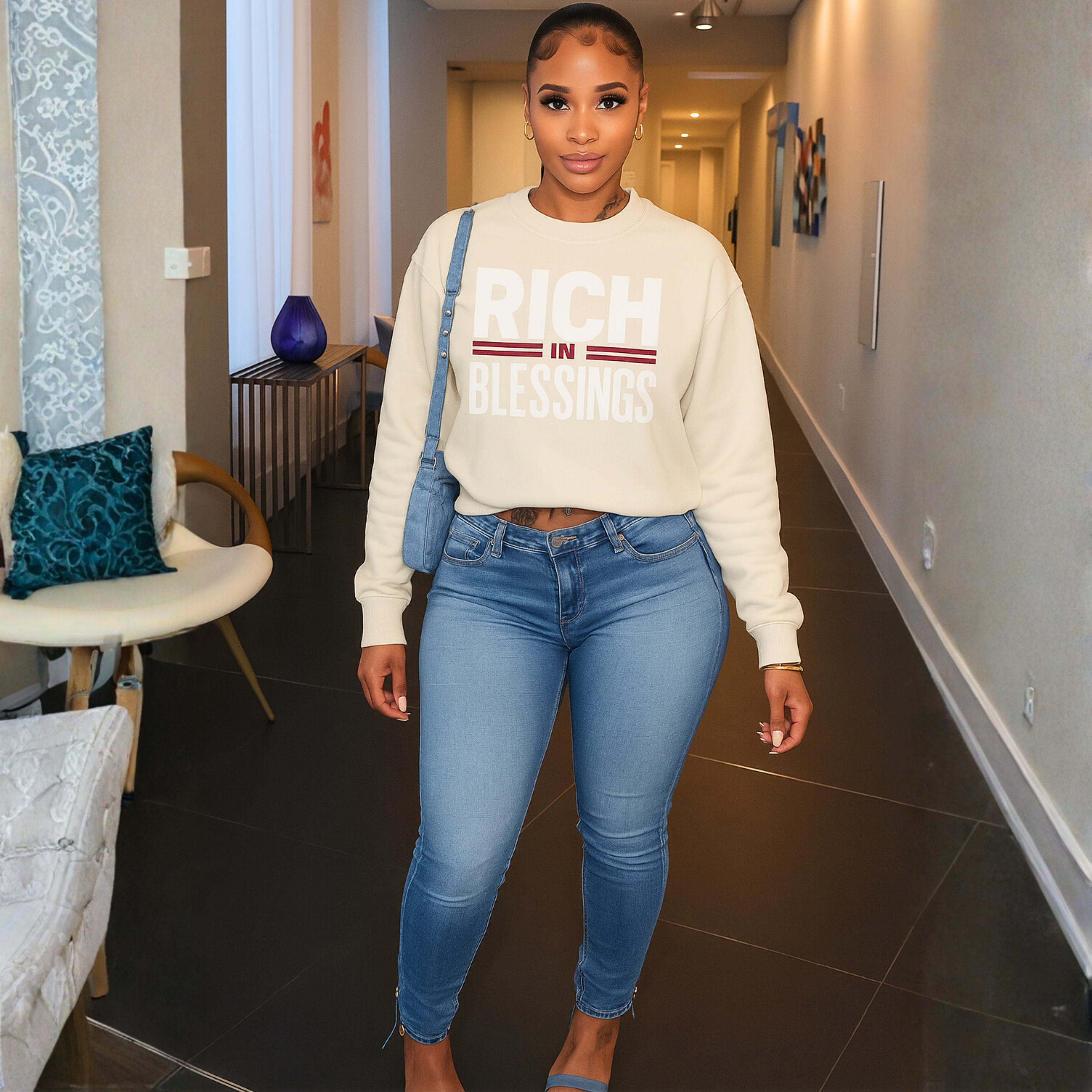 Unisex "RICH IN BLESSINGS" Desert Tan/Cream/Burgundy Sweatshirt