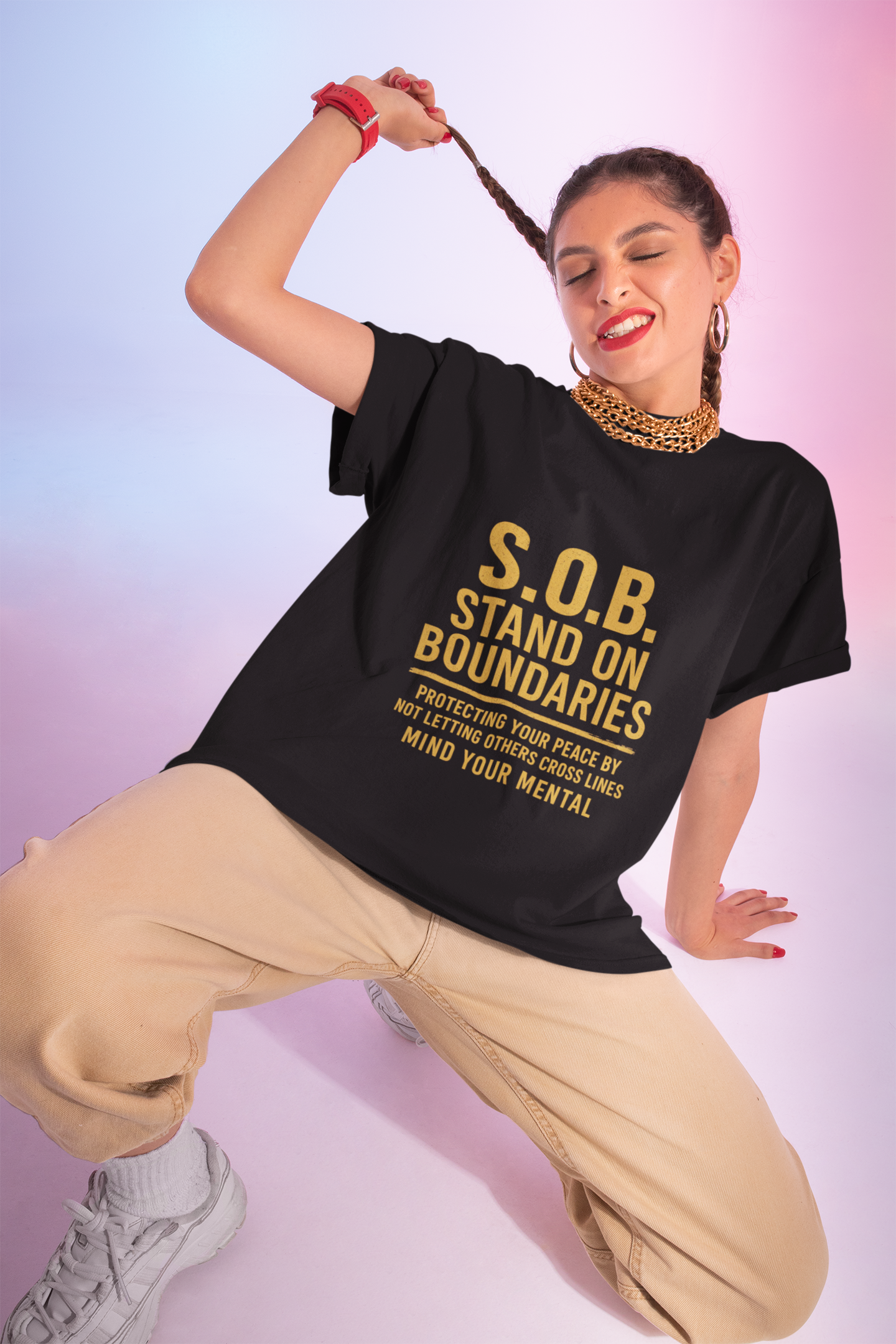 Unisex Cotton Crew Tee - S.O.B. Stand On Boundaries, Mental Health Awareness  product thumbnail image