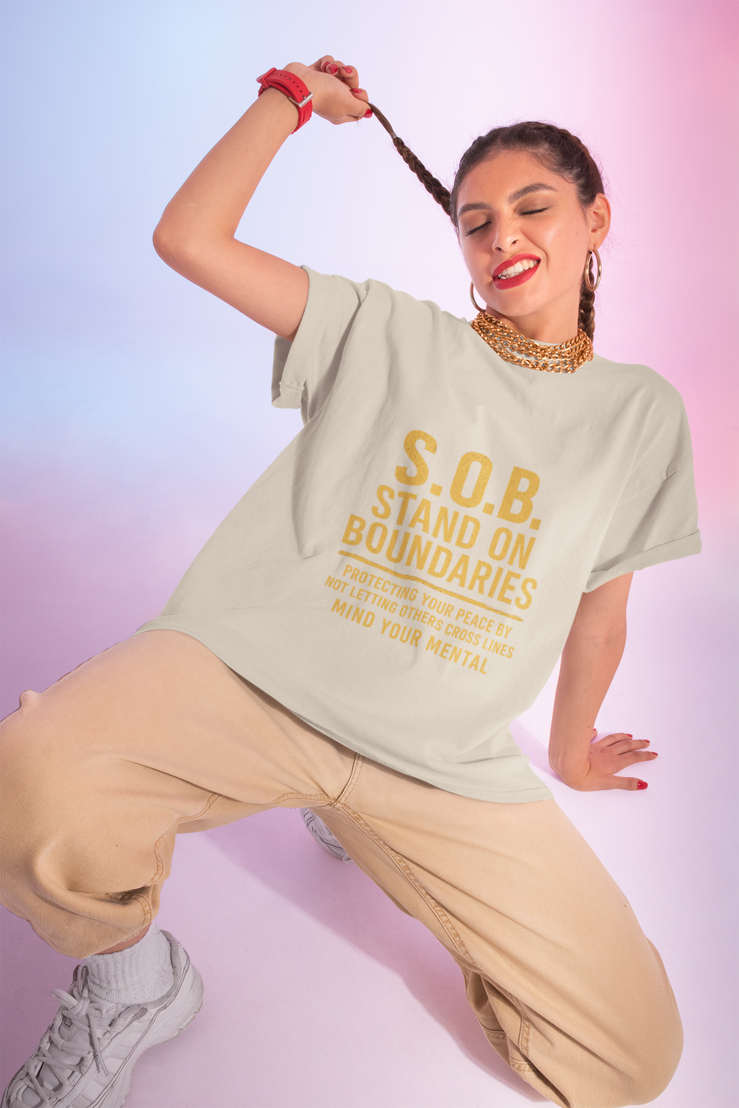 Unisex Cotton Crew Tee - S.O.B. Stand On Boundaries, Mental Health Awareness product thumbnail image Unisex Cotton Crew Tee - S.O.B. Stand On Boundaries, Mental Health Awareness product thumbnail image