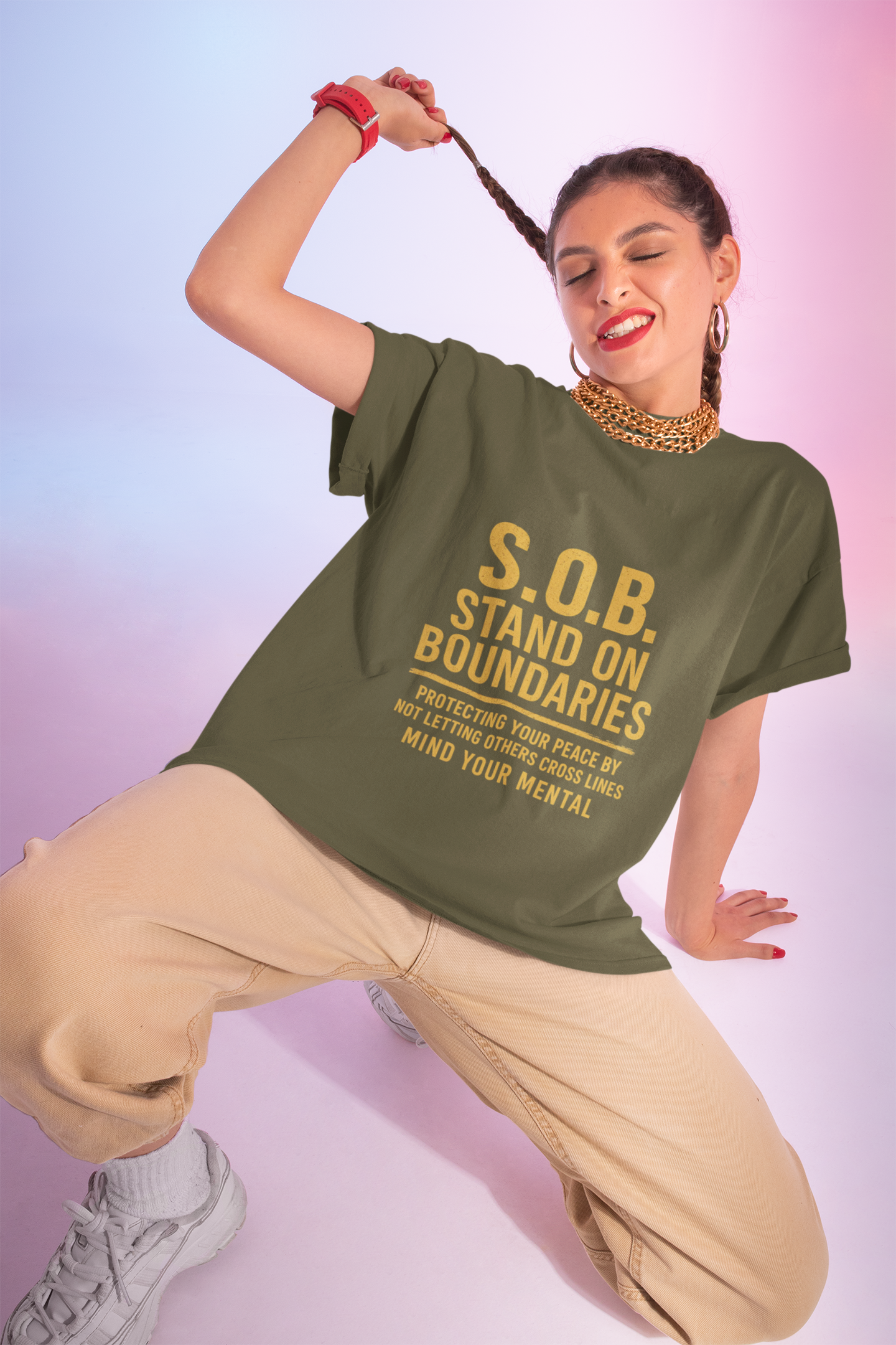 Unisex Cotton Crew Tee - S.O.B. Stand On Boundaries, Mental Health Awareness product thumbnail image Unisex Cotton Crew Tee - S.O.B. Stand On Boundaries, Mental Health Awareness product thumbnail image
