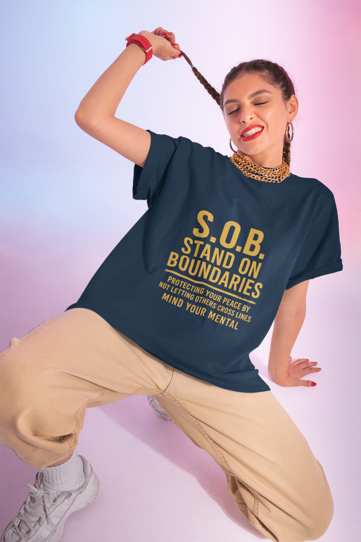 Unisex Cotton Crew Tee - S.O.B. Stand On Boundaries, Mental Health Awareness  product thumbnail image