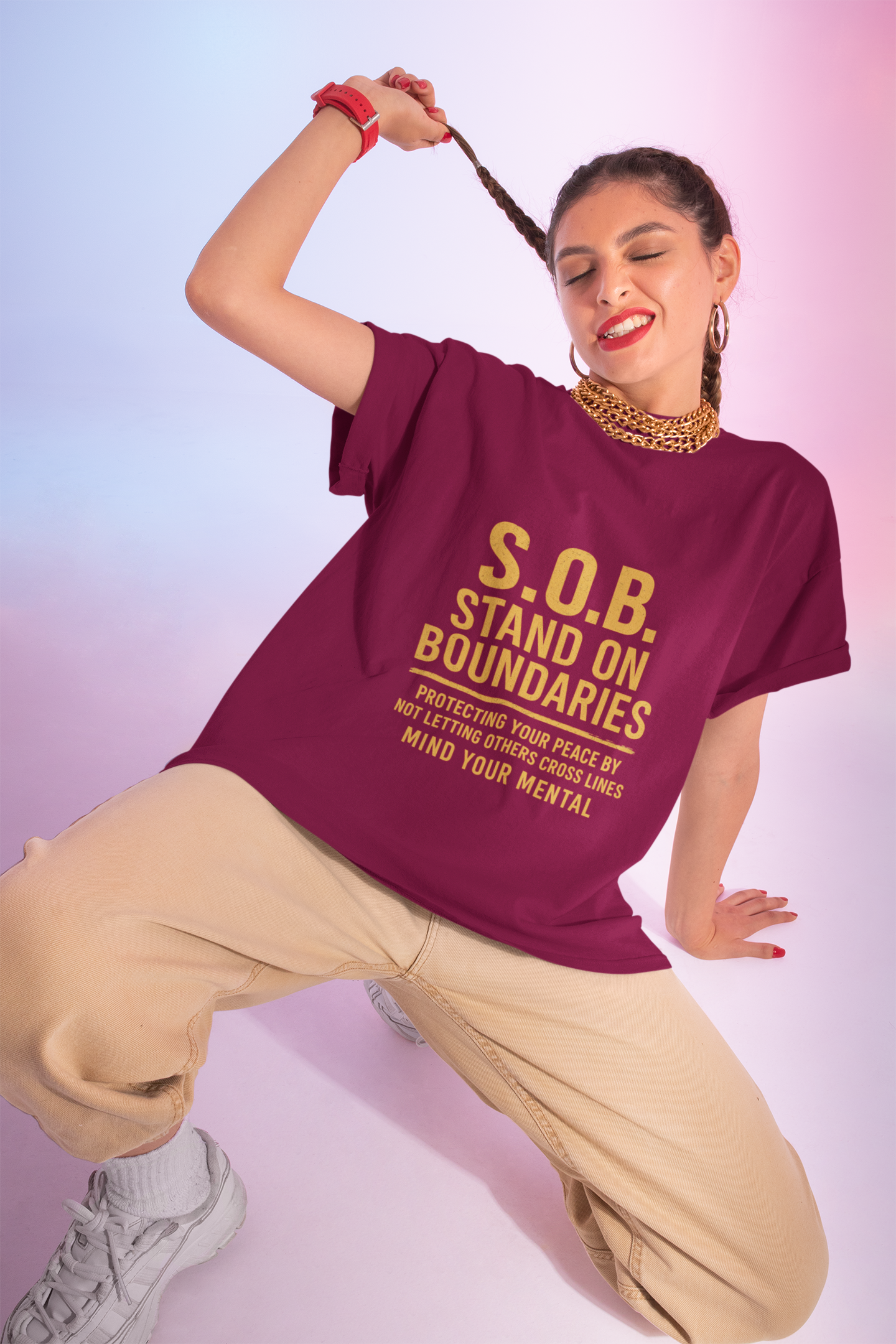 Unisex Cotton Crew Tee - S.O.B. Stand On Boundaries, Mental Health Awareness product thumbnail image Unisex Cotton Crew Tee - S.O.B. Stand On Boundaries, Mental Health Awareness product thumbnail image