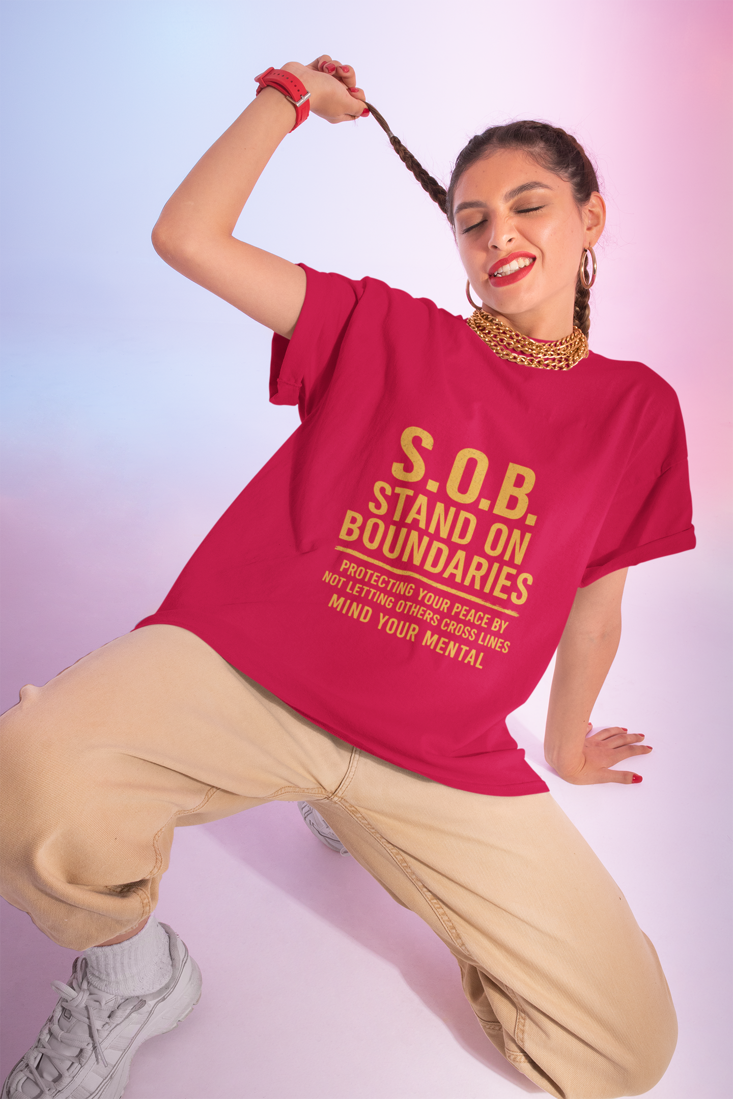 Unisex Cotton Crew Tee - S.O.B. Stand On Boundaries, Mental Health Awareness  product thumbnail image