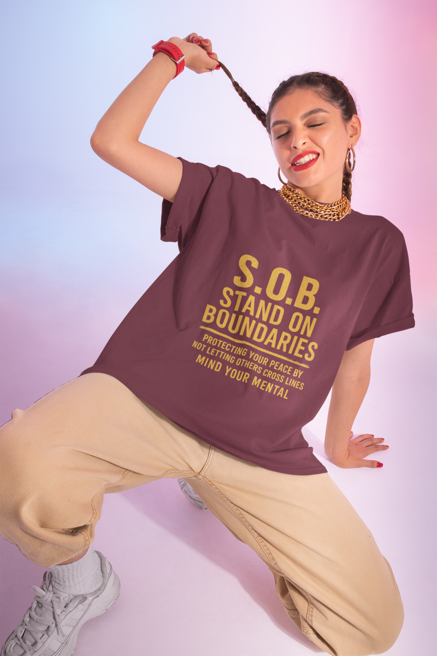 Unisex Cotton Crew Tee - S.O.B. Stand On Boundaries, Mental Health Awareness  product thumbnail image
