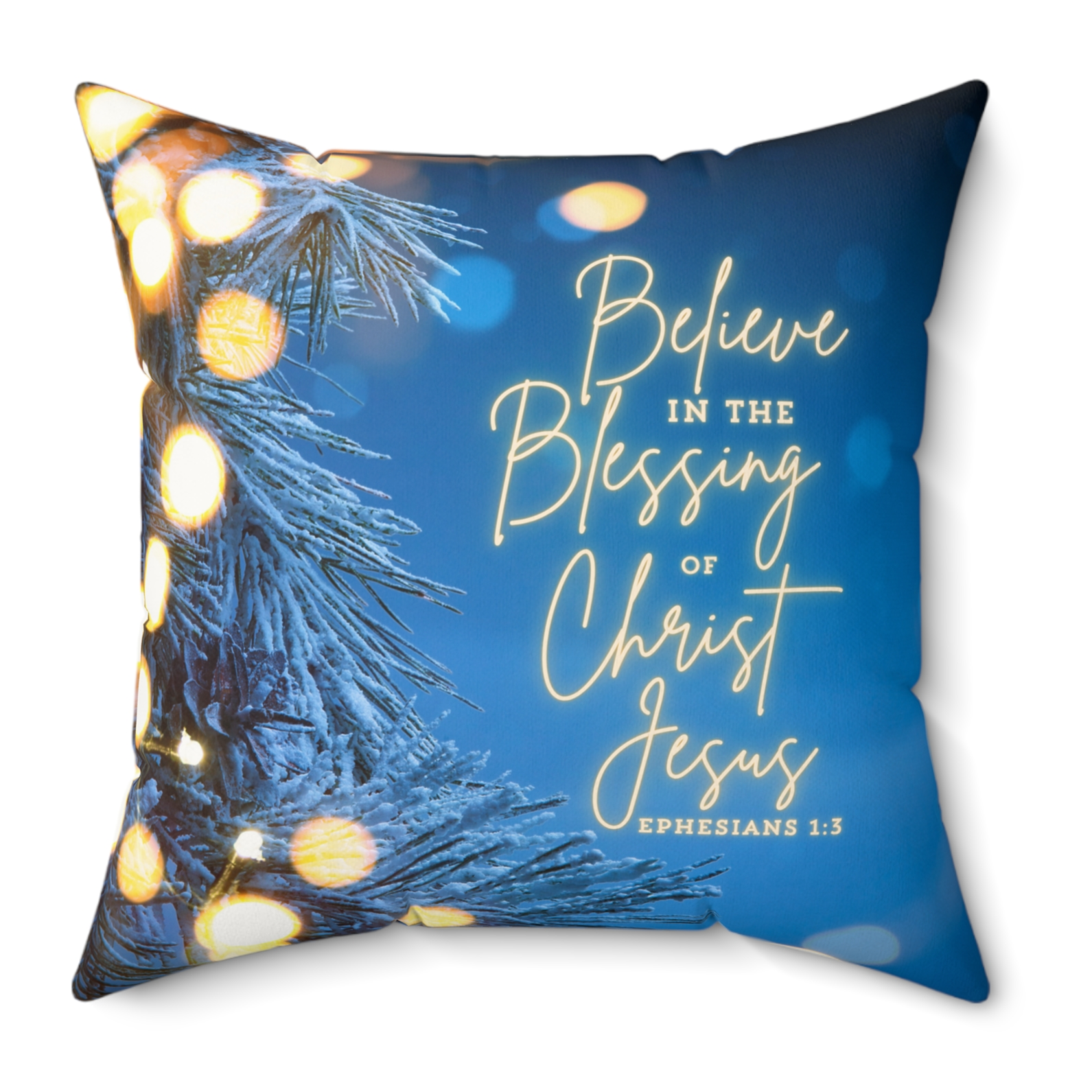 Believe in the Blessing - Christmas Pillow in Blue and Gold product thumbnail image Believe in the Blessing - Christmas Pillow in Blue and Gold product thumbnail image