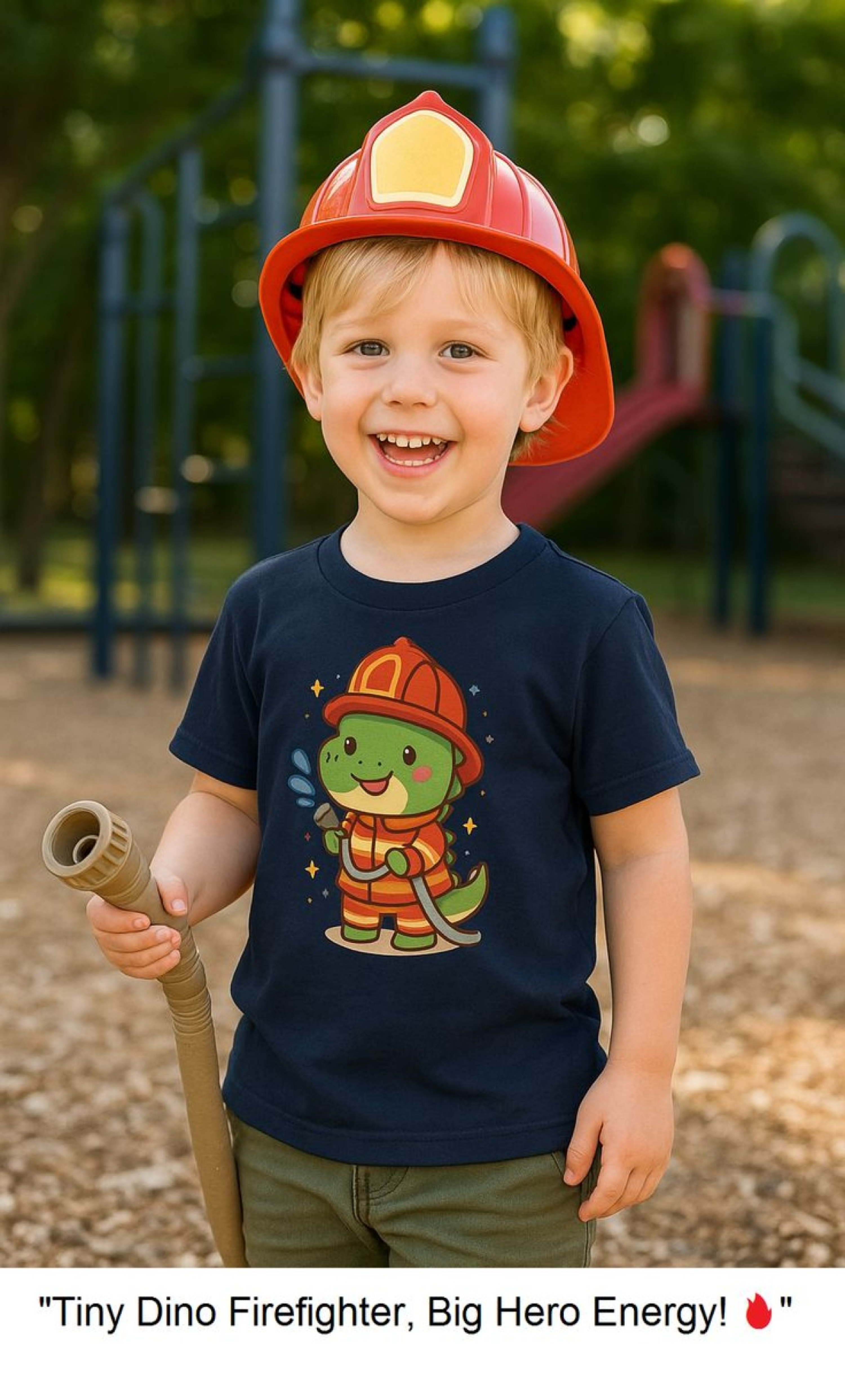 Cute Dino Firefighter Toddler Tee, product thumbnail image Cute Dino Firefighter Toddler Tee, product thumbnail image