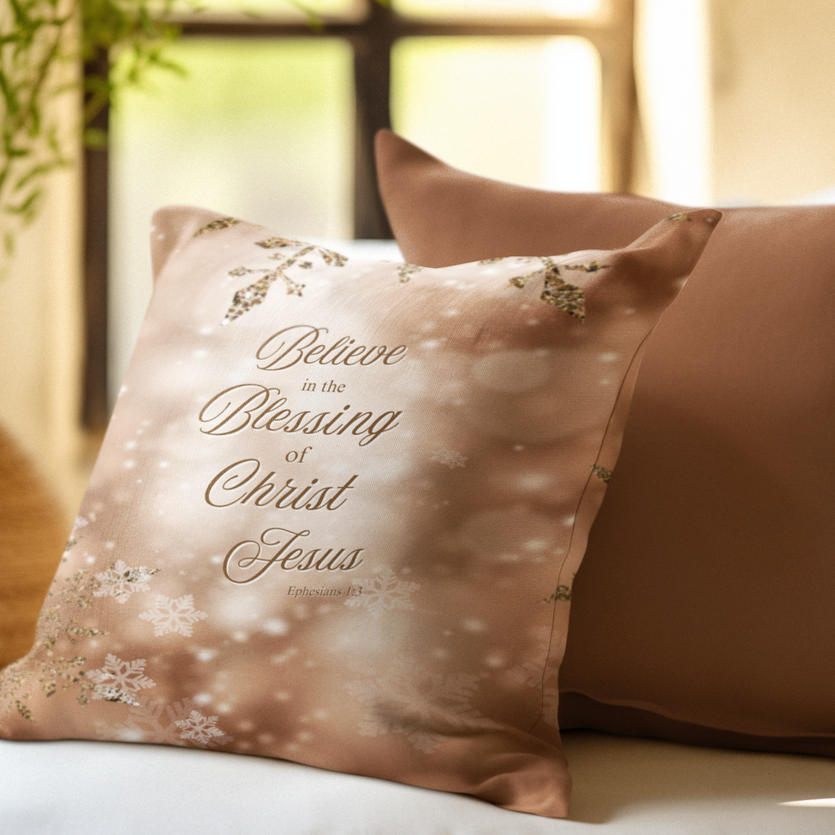 Believe in the Blessing - Christmas Pillow in Rose Gold product thumbnail image Believe in the Blessing - Christmas Pillow in Rose Gold product thumbnail image