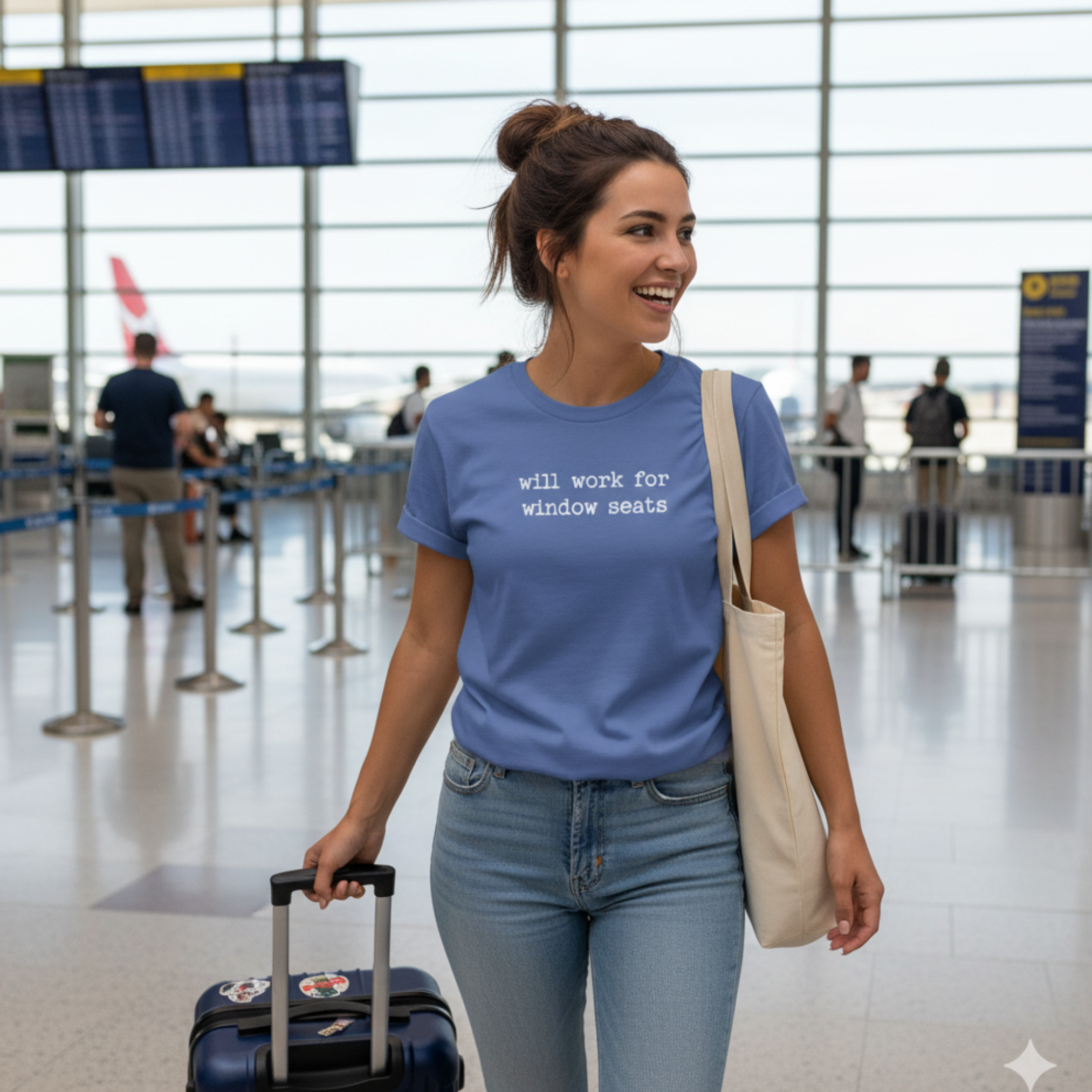 Travel T-Shirt – “Will Work for Window Seats” Unisex Comfort Tee | Funny Airplane Travel Shirt | Gift for Frequent Flyers product thumbnail image Travel T-Shirt – “Will Work for Window Seats” Unisex Comfort Tee | Funny Airplane Travel Shirt | Gift for Frequent Flyers product thumbnail image
