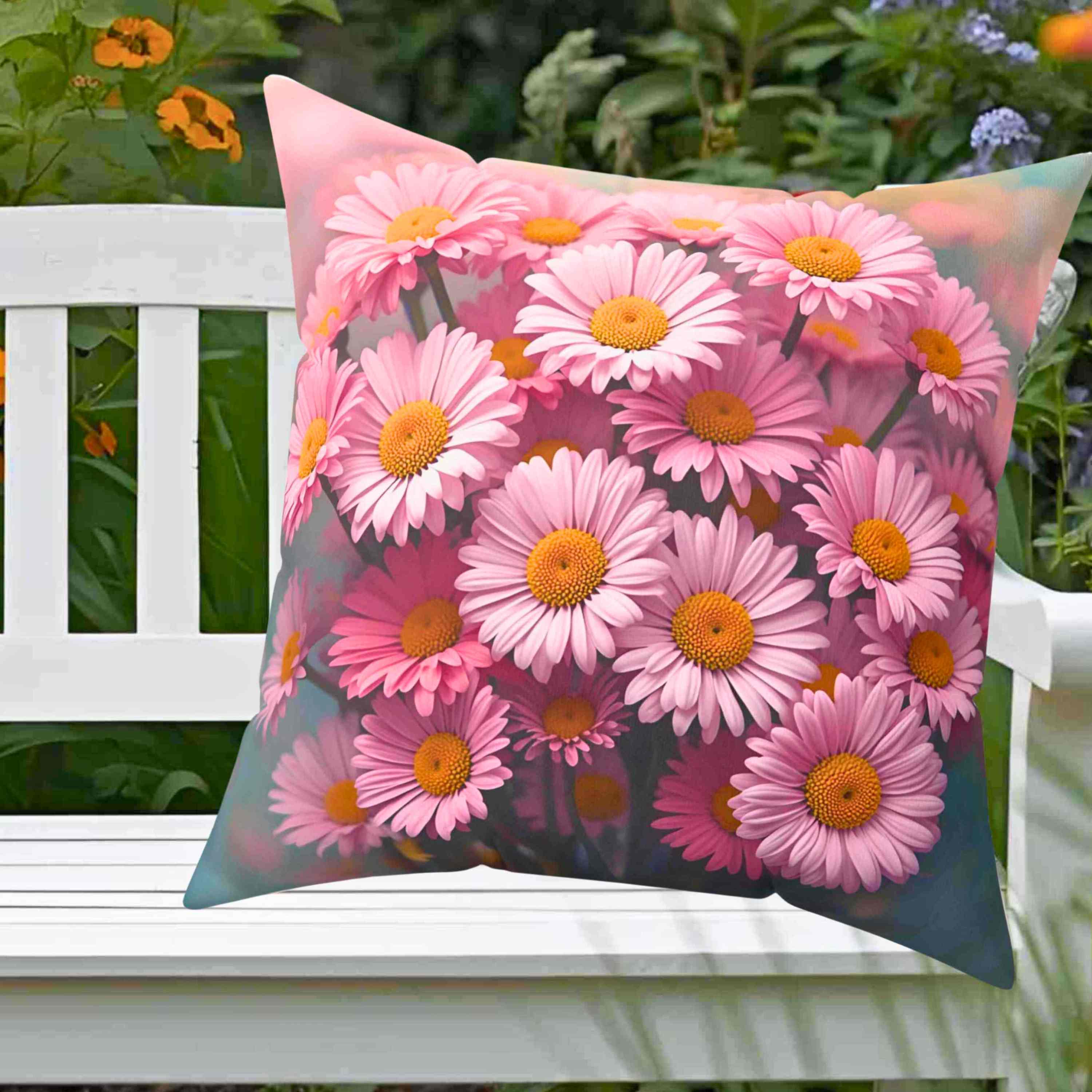 Blush Pink Daisy Floral Pillow – Soft Feminine Cushion Cover for Living Room or Bed, Garden-Inspired Home Accent, Gift for Her, Romantic Bedroom Decor. product thumbnail image