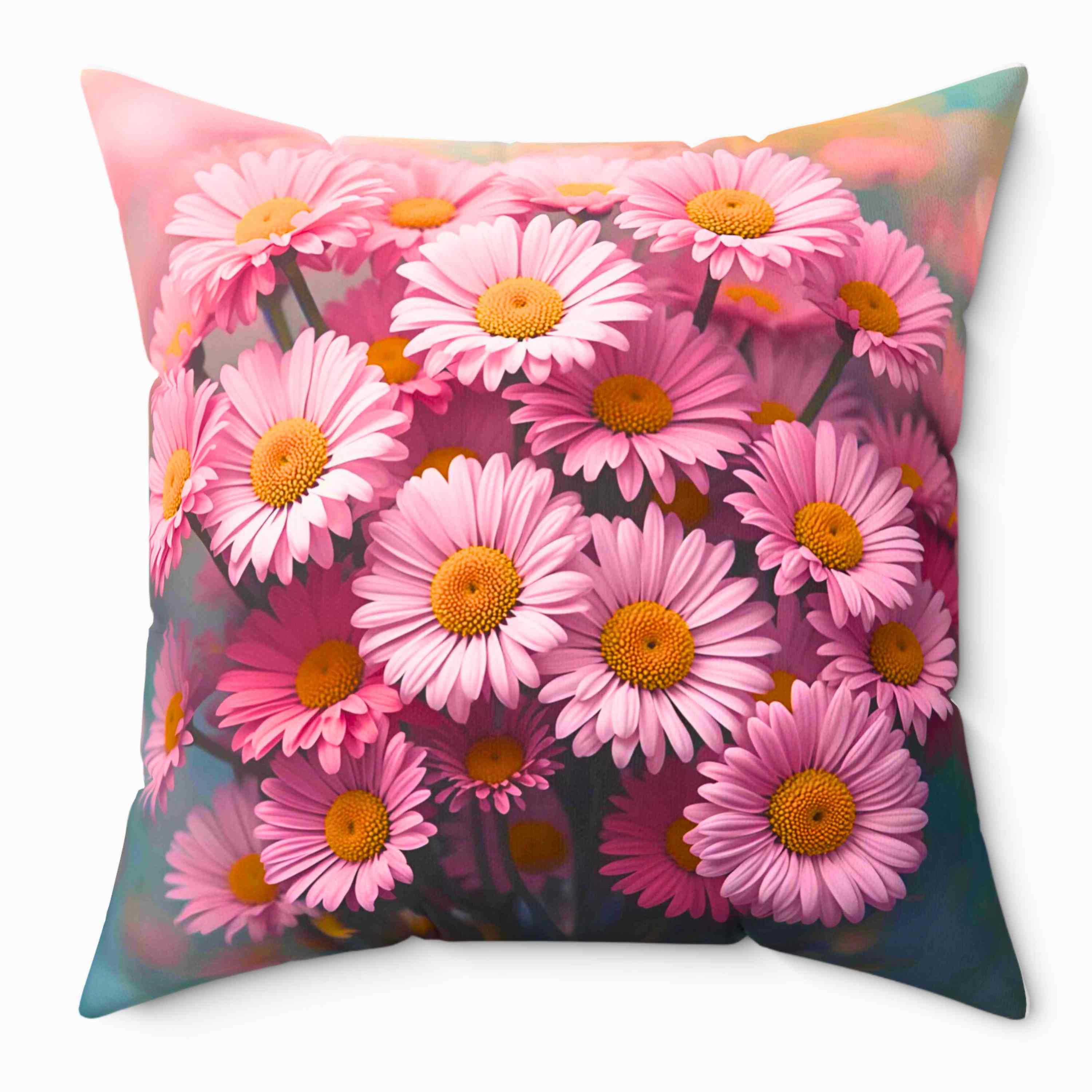 Blush Pink Daisy Floral Pillow – Soft Feminine Cushion Cover for Living Room or Bed, Garden-Inspired Home Accent, Gift for Her, Romantic Bedroom Decor. product thumbnail image