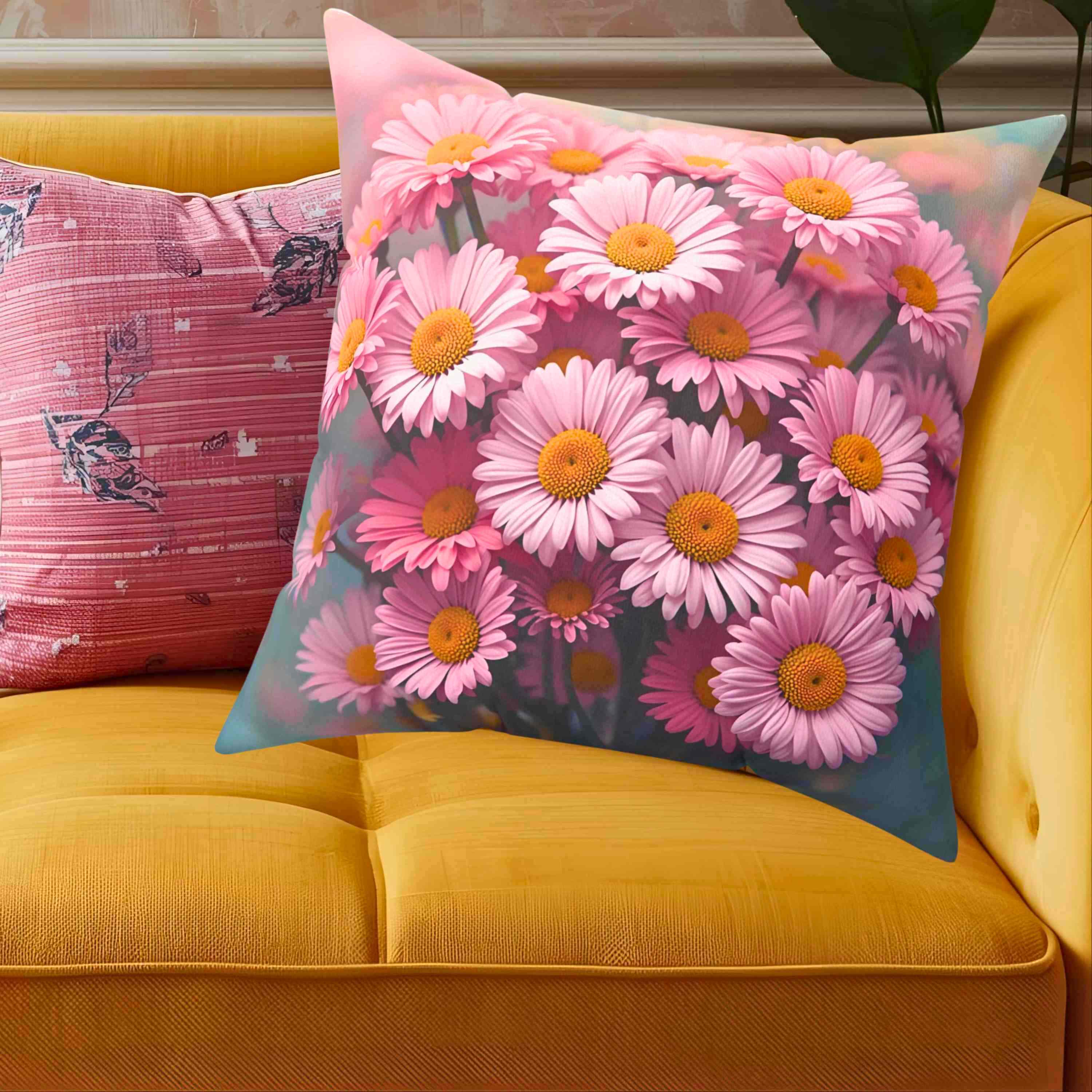 Blush Pink Daisy Floral Pillow – Soft Feminine Cushion Cover for Living Room or Bed, Garden-Inspired Home Accent, Gift for Her, Romantic Bedroom Decor. product thumbnail image