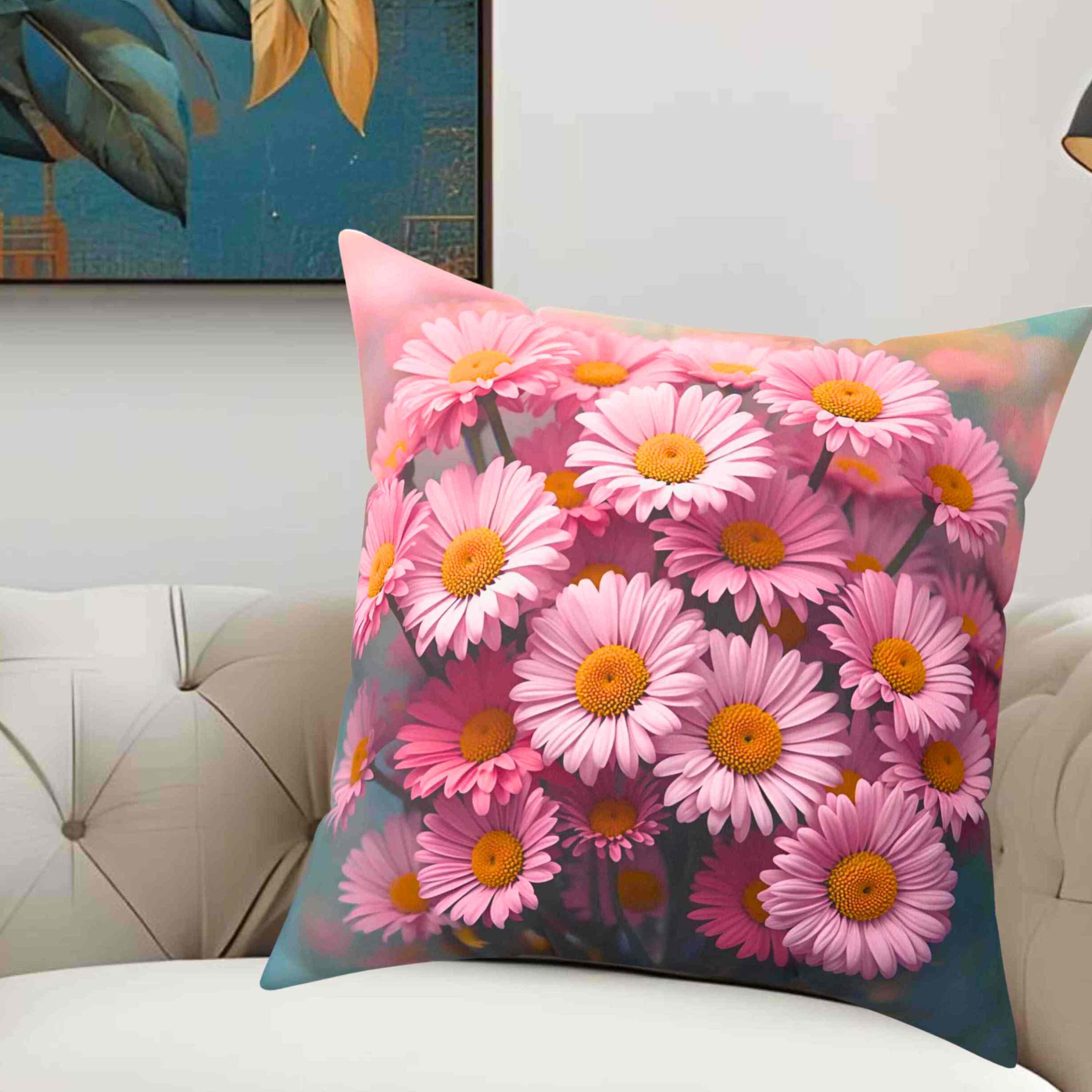 Blush Pink Daisy Floral Pillow – Soft Feminine Cushion Cover for Living Room or Bed, Garden-Inspired Home Accent, Gift for Her, Romantic Bedroom Decor. product thumbnail image