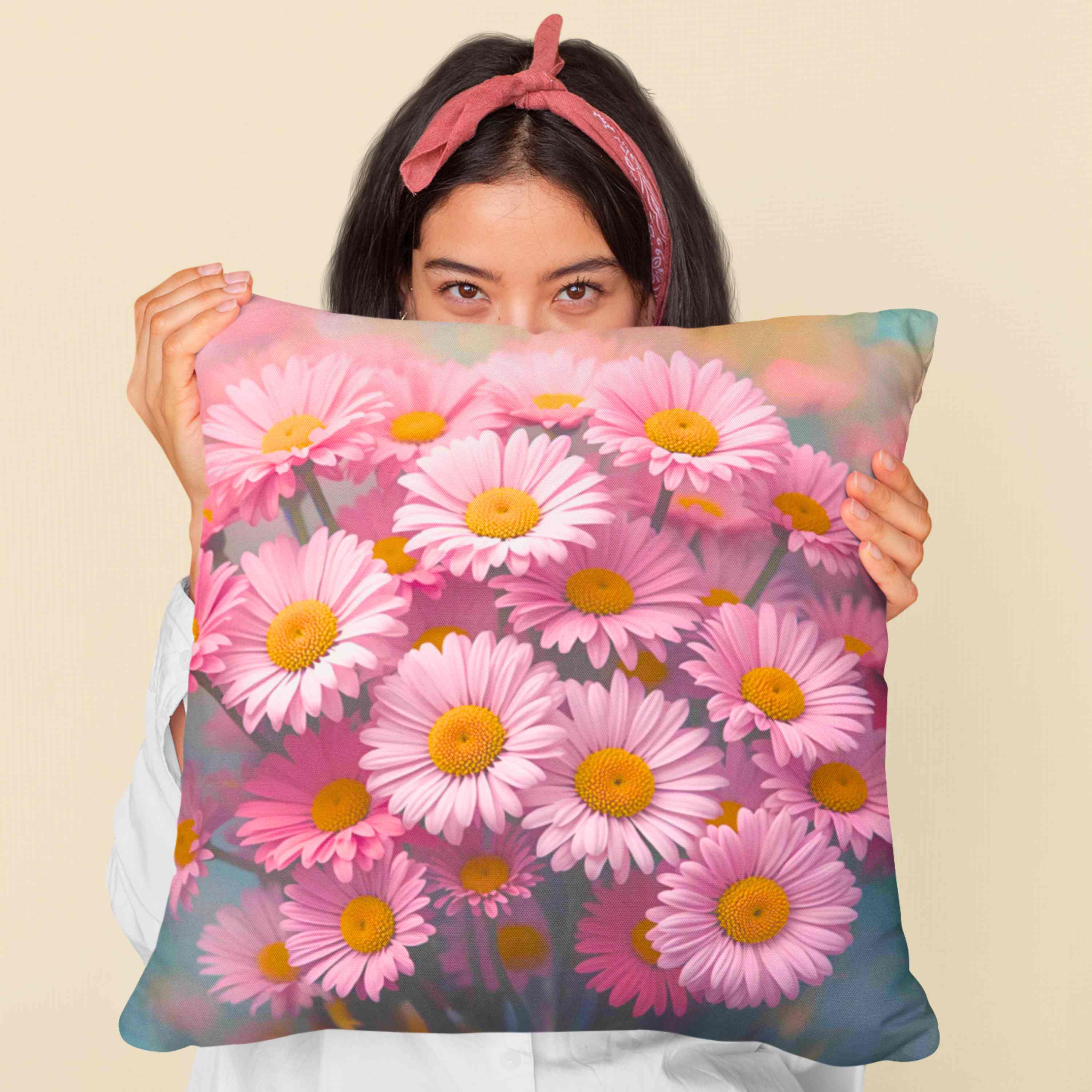 Blush Pink Daisy Floral Pillow – Soft Feminine Cushion Cover for Living Room or Bed, Garden-Inspired Home Accent, Gift for Her, Romantic Bedroom Decor. product thumbnail image