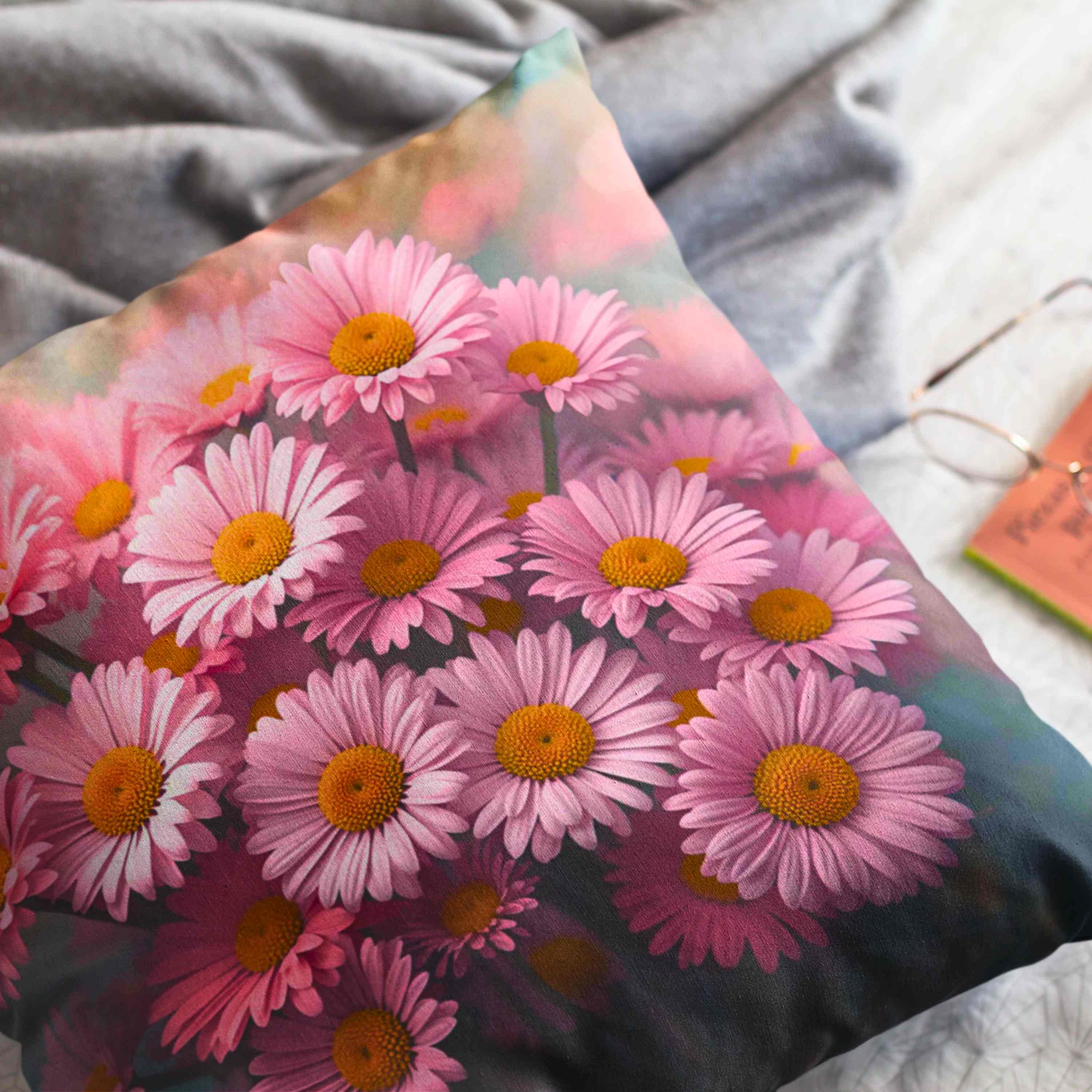 Blush Pink Daisy Floral Pillow – Soft Feminine Cushion Cover for Living Room or Bed, Garden-Inspired Home Accent, Gift for Her, Romantic Bedroom Decor. product thumbnail image