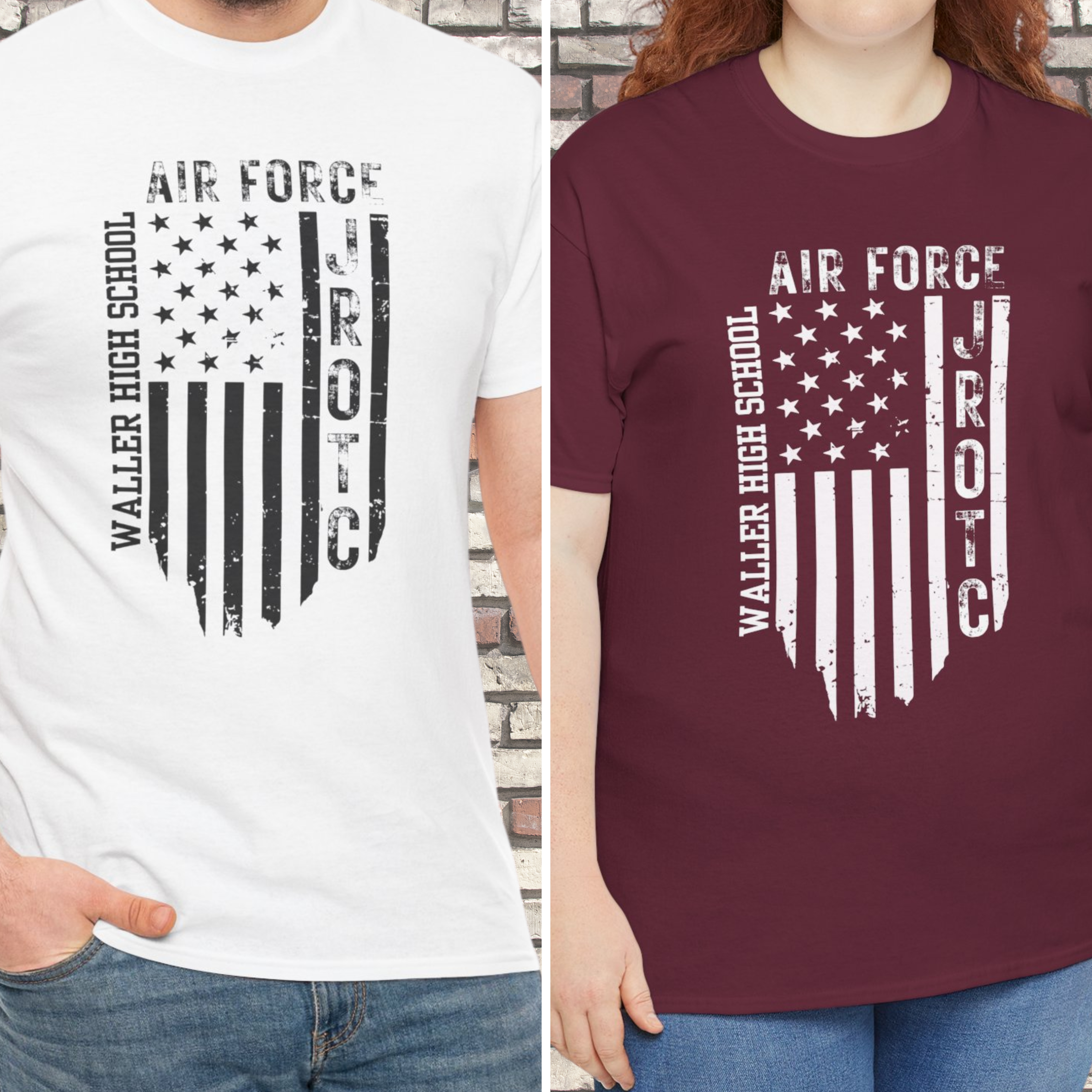 Air Force JROTC - Gildan 5000 Unisex Heavy Cotton Tee - Customized School Name- Distressed Flag  product thumbnail image