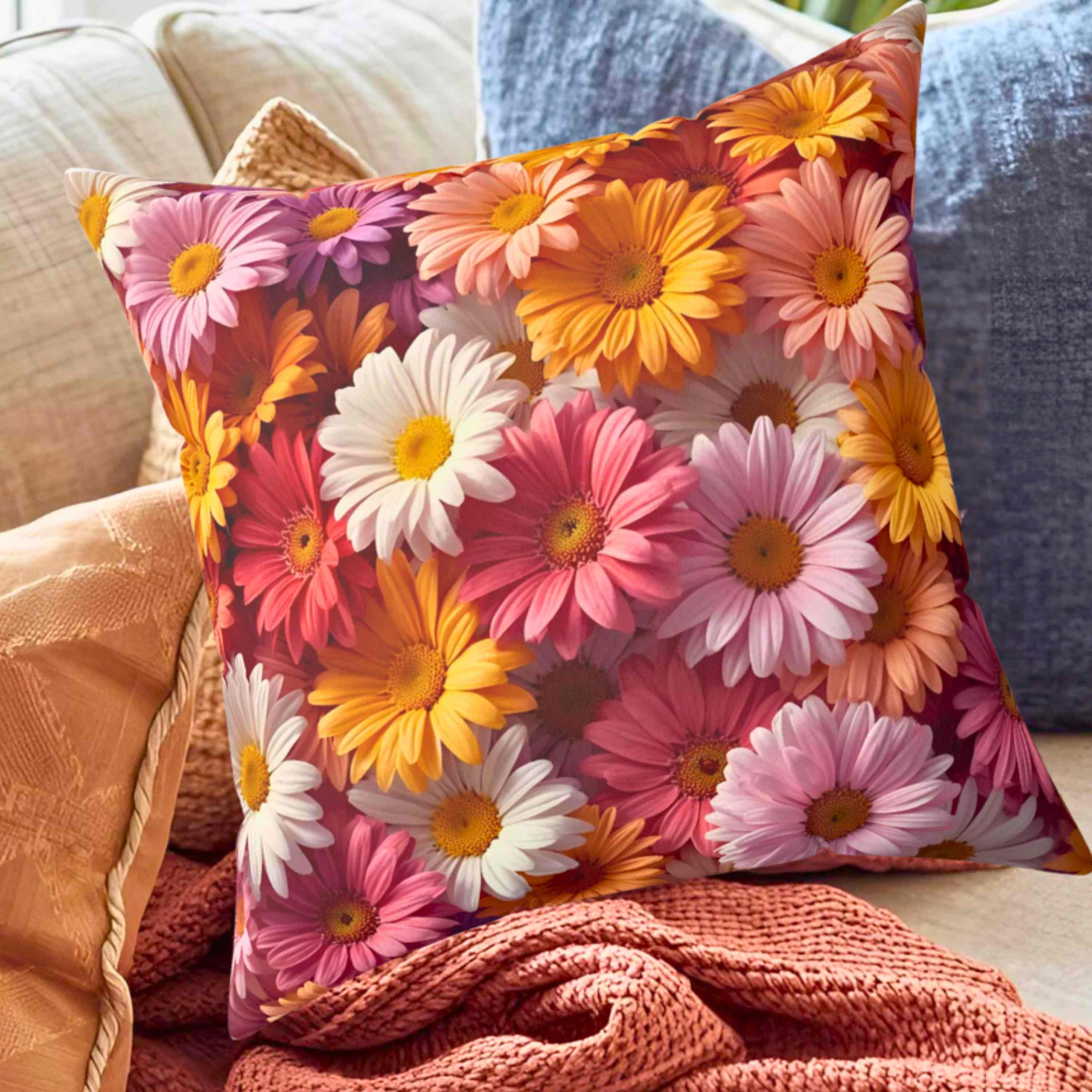 Rainbow Daisy Floral Pillow – Cheerful Garden Bloom Pillowcase, Colorful Home Accent for Sofa or Bed, Petals on Pillows Rainbow Daisy Floral Pillow – Cheerful Garden Bloom Pillowcase, Colorful Home Accent for Sofa or Bed, Petals on Pillows