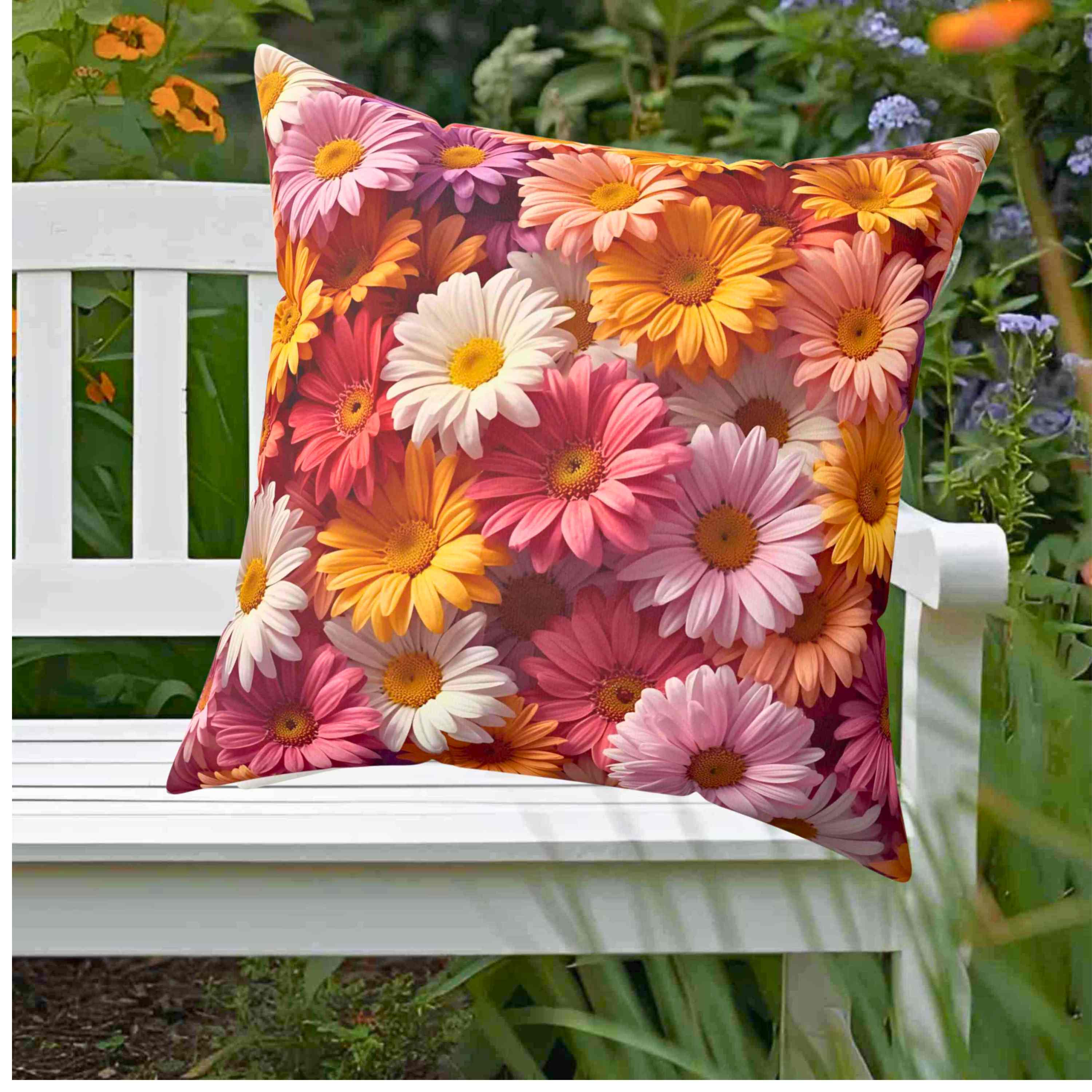 Rainbow Daisy Floral Pillow – Cheerful Garden Bloom Pillowcase, Colorful Home Accent for Sofa or Bed, Petals on Pillows product thumbnail image