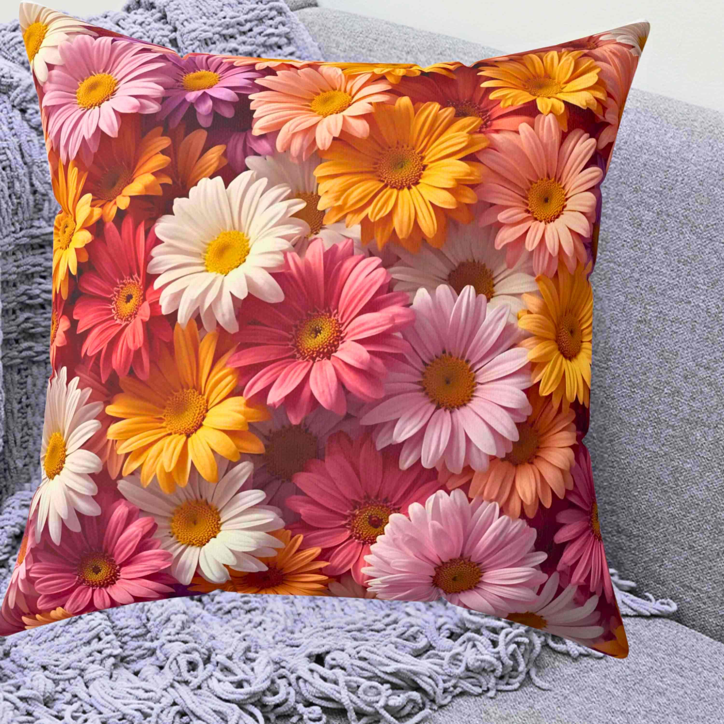 Rainbow Daisy Floral Pillow – Cheerful Garden Bloom Pillowcase, Colorful Home Accent for Sofa or Bed, Petals on Pillows product thumbnail image