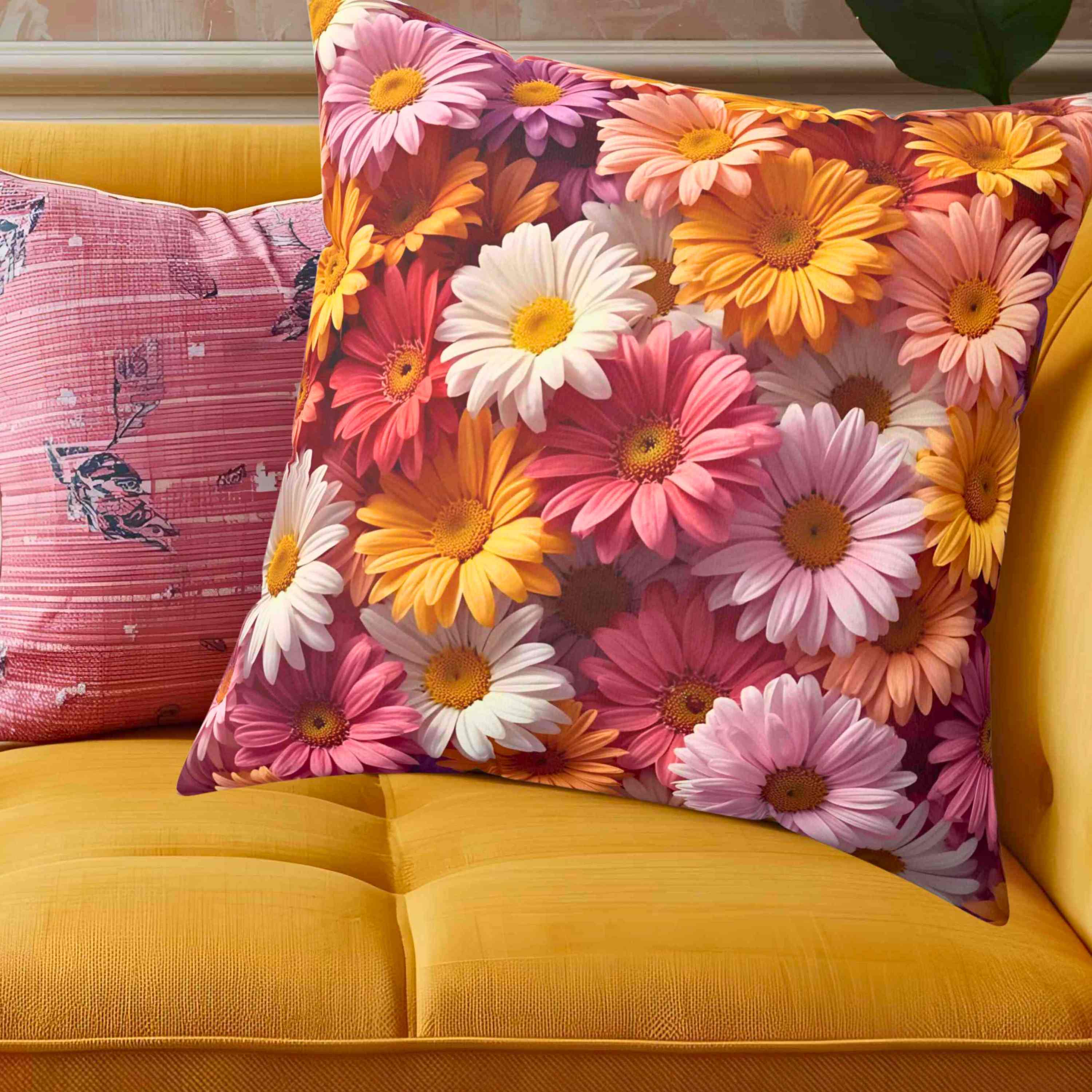 Rainbow Daisy Floral Pillow – Cheerful Garden Bloom Pillowcase, Colorful Home Accent for Sofa or Bed, Petals on Pillows product thumbnail image
