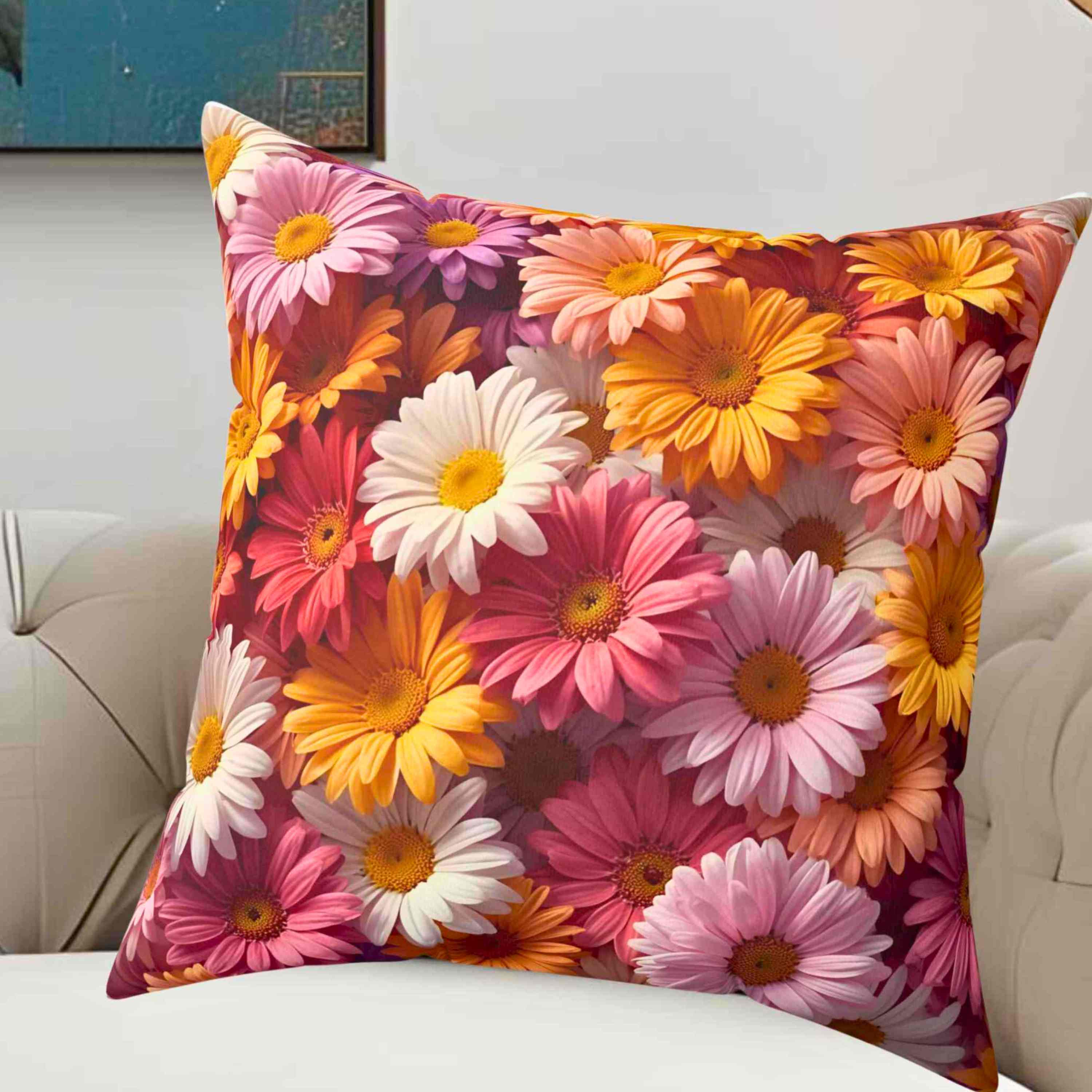 Rainbow Daisy Floral Pillow – Cheerful Garden Bloom Pillowcase, Colorful Home Accent for Sofa or Bed, Petals on Pillows product thumbnail image