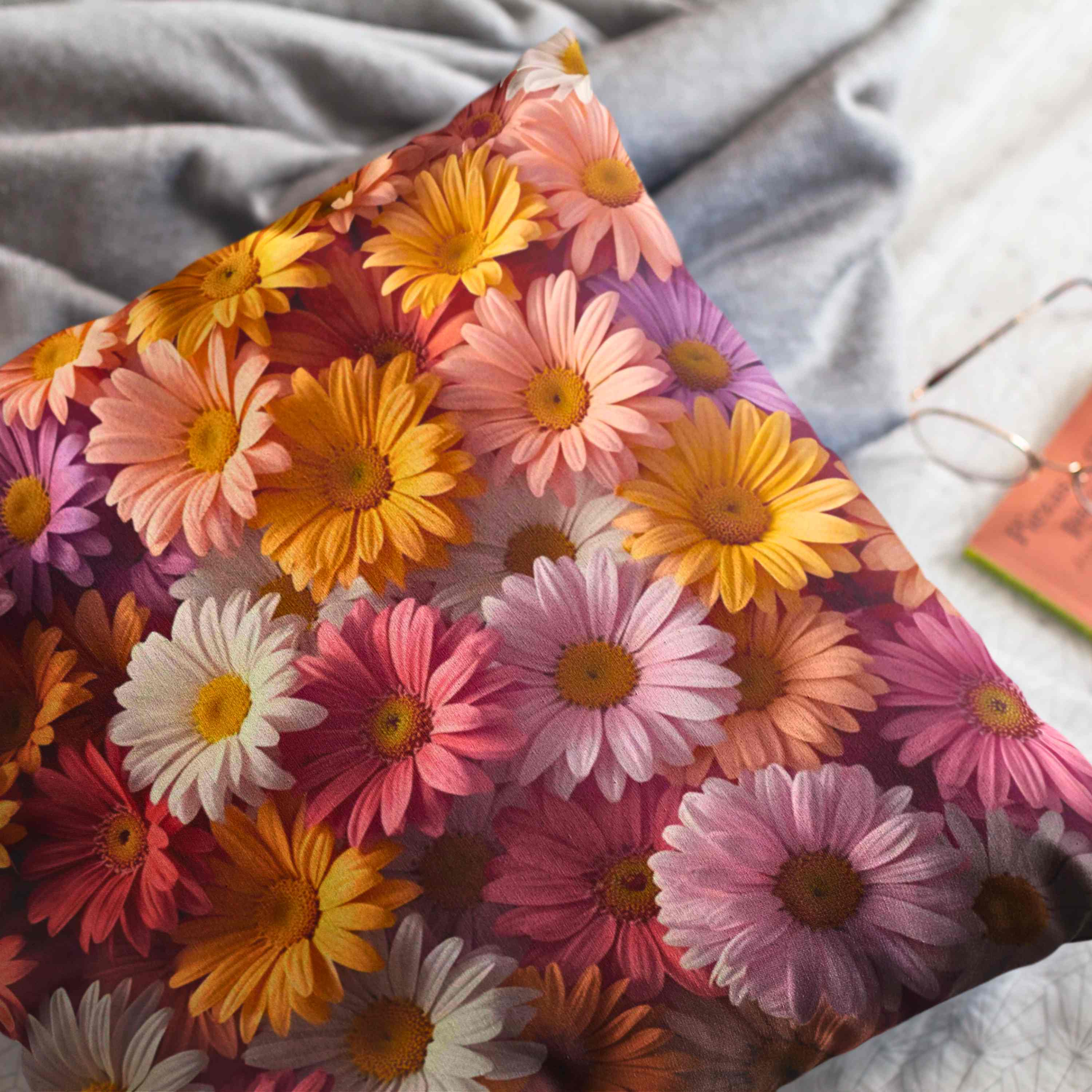 Rainbow Daisy Floral Pillow – Cheerful Garden Bloom Pillowcase, Colorful Home Accent for Sofa or Bed, Petals on Pillows product thumbnail image