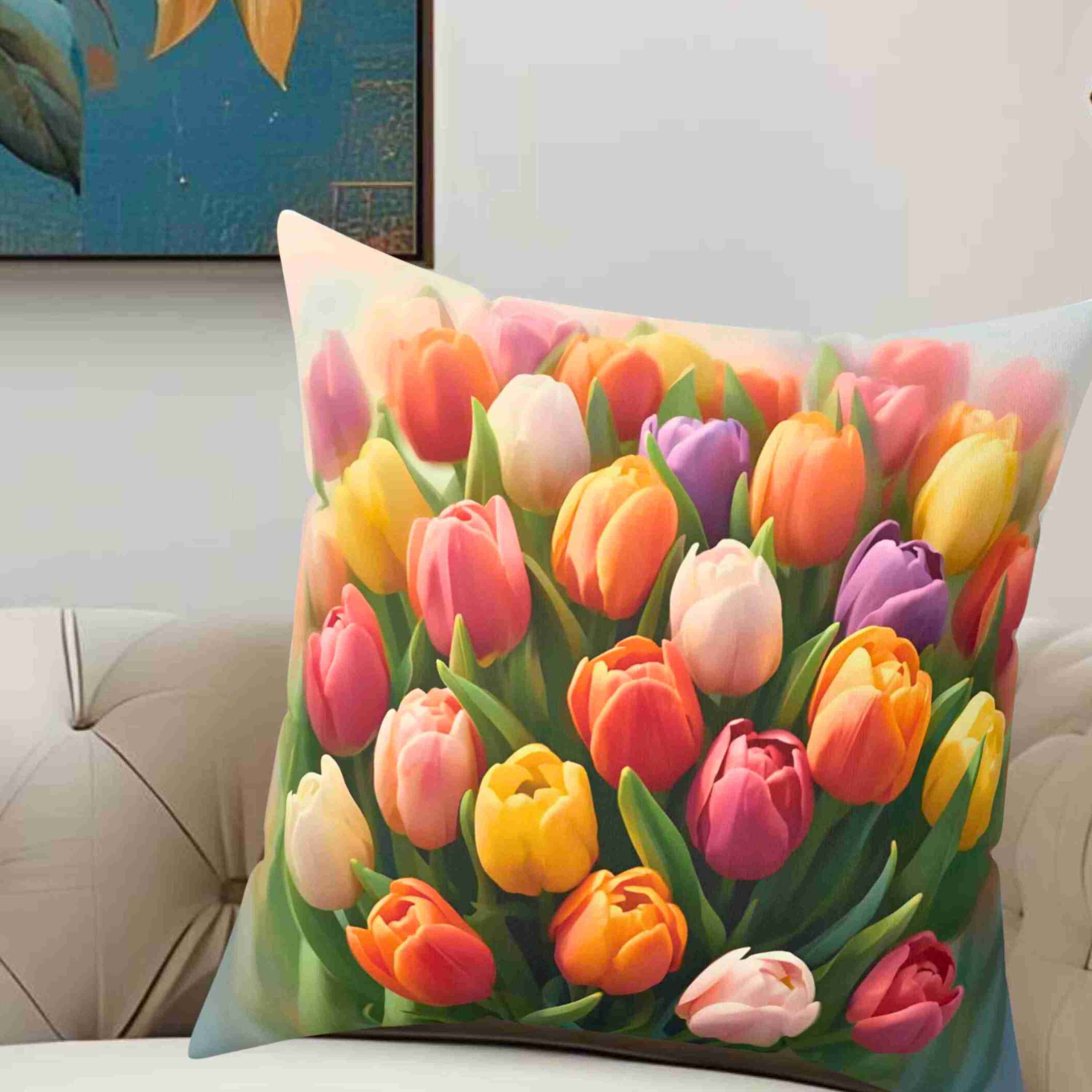 Blooming Tulip Decorative Pillow - Cozy Home Accent for Spring Decor, Unique Gift for Mother's Day, Floral Cushion, Indoor Decoration product thumbnail image
