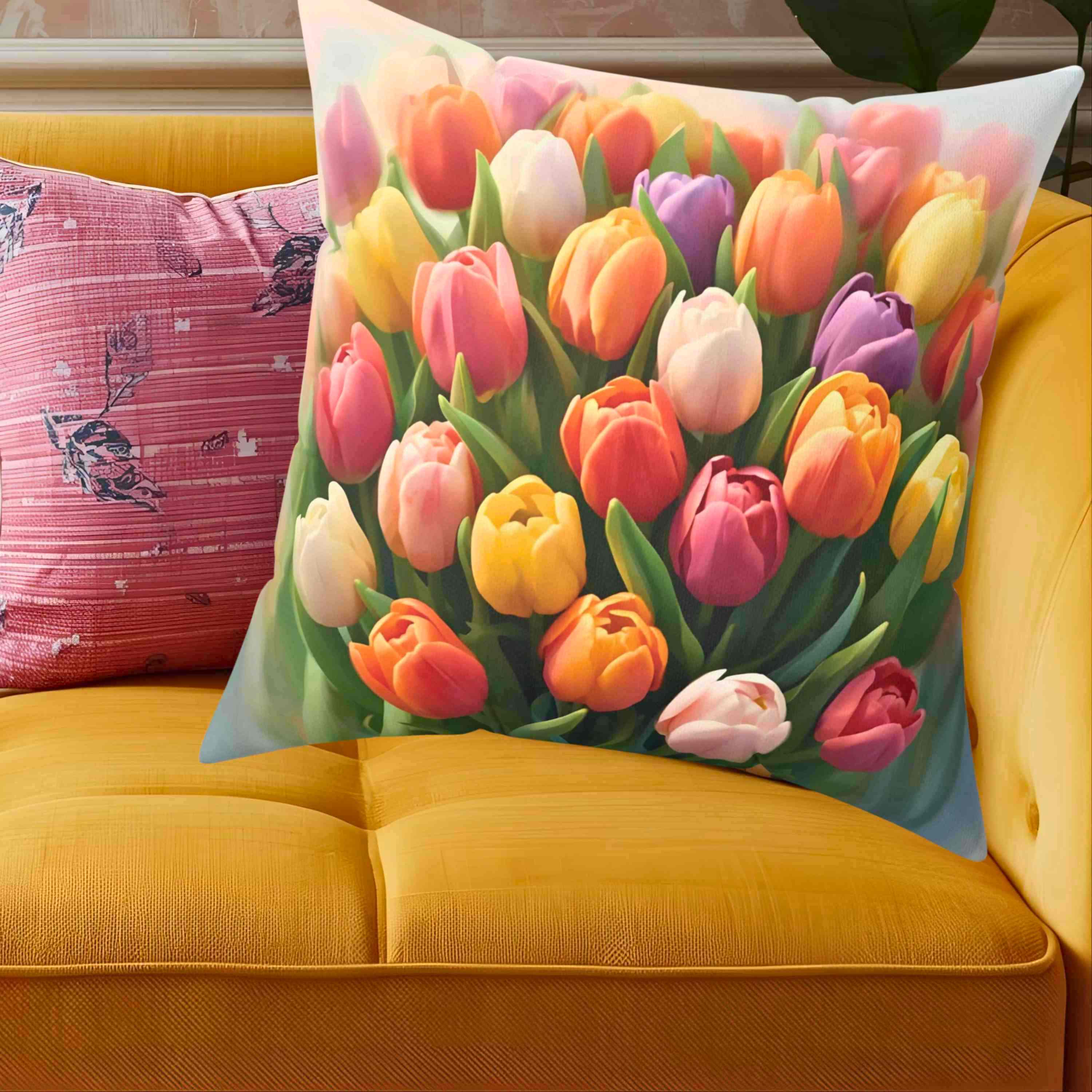 Blooming Tulip Decorative Pillow - Cozy Home Accent for Spring Decor, Unique Gift for Mother's Day, Floral Cushion, Indoor Decoration product thumbnail image